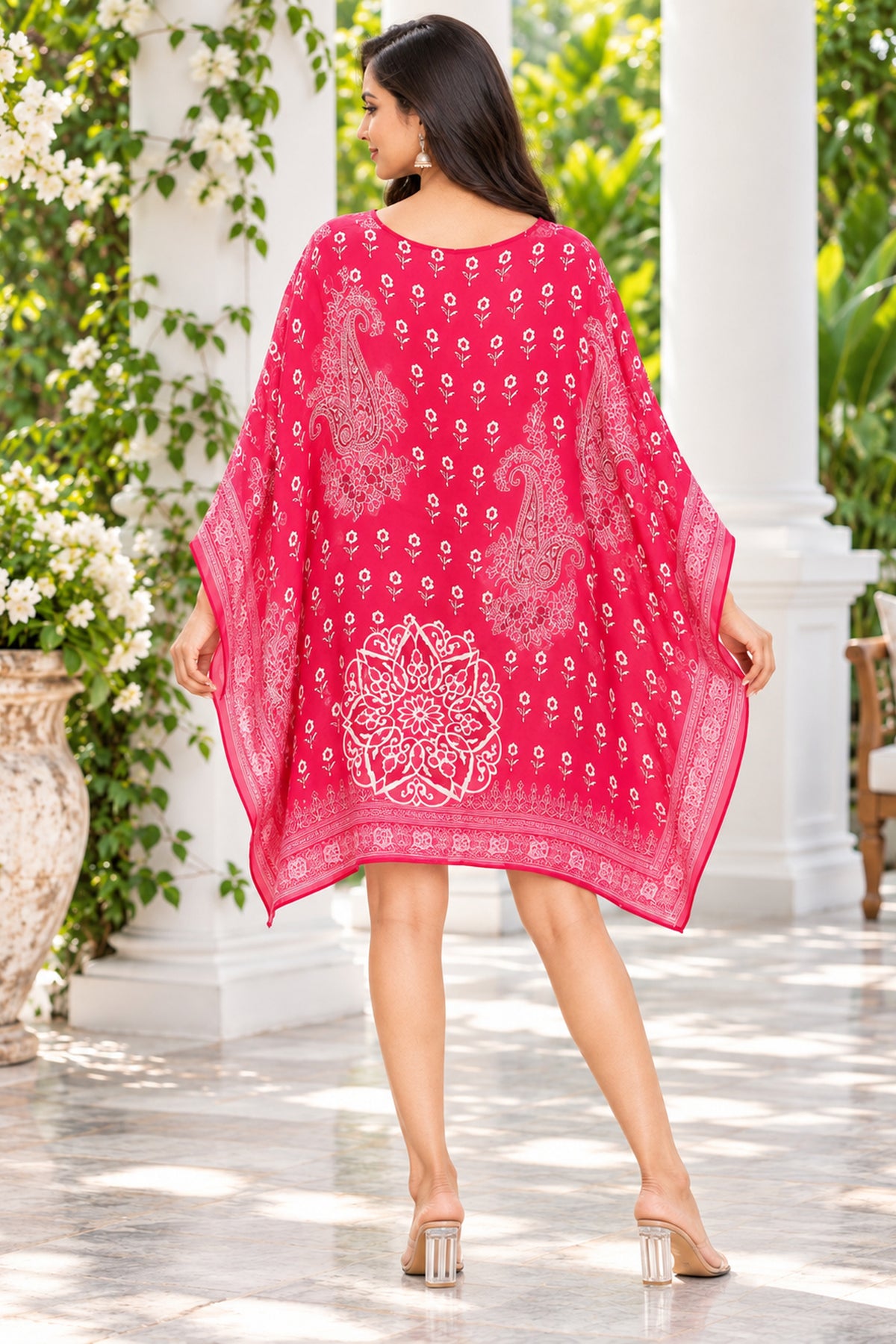 Rani Pink Printed Short Kaftan