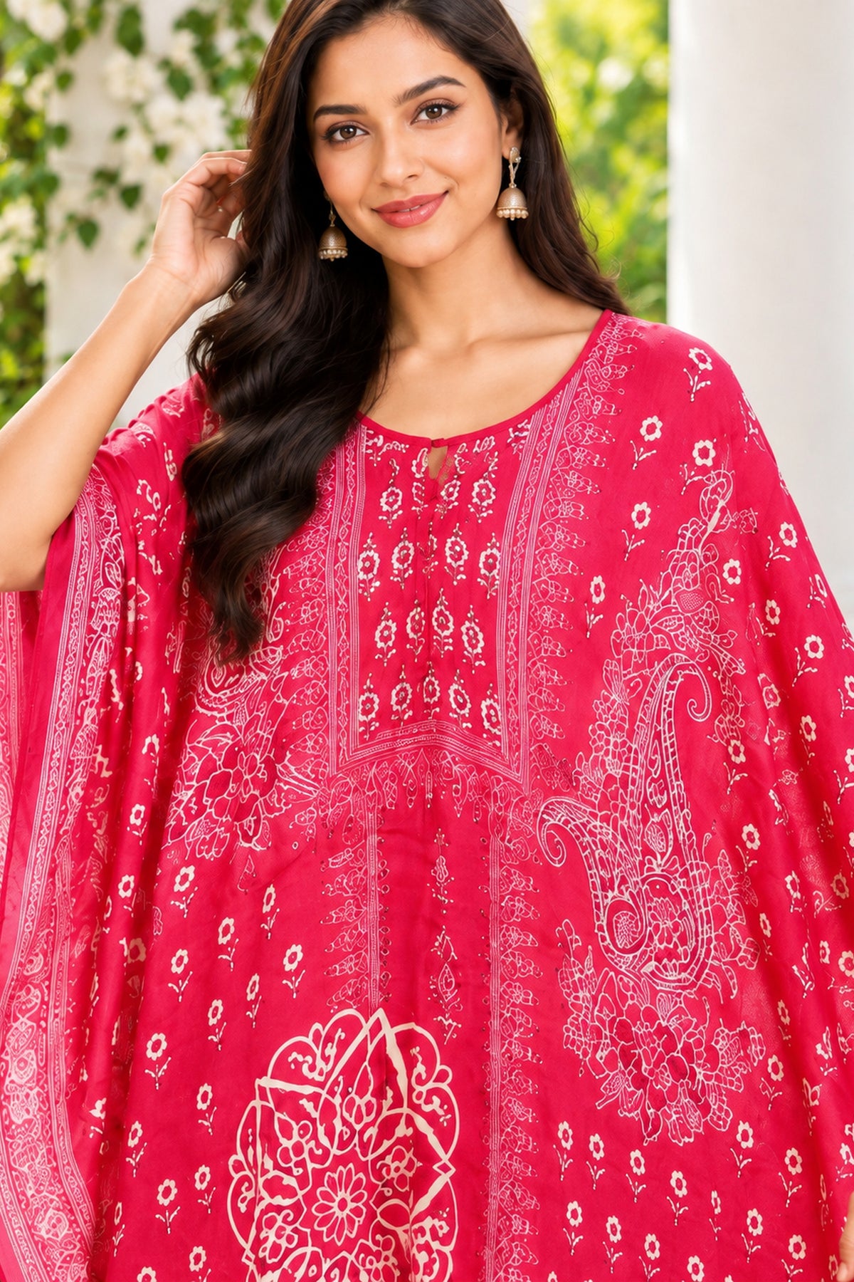 Rani Pink Printed Short Kaftan