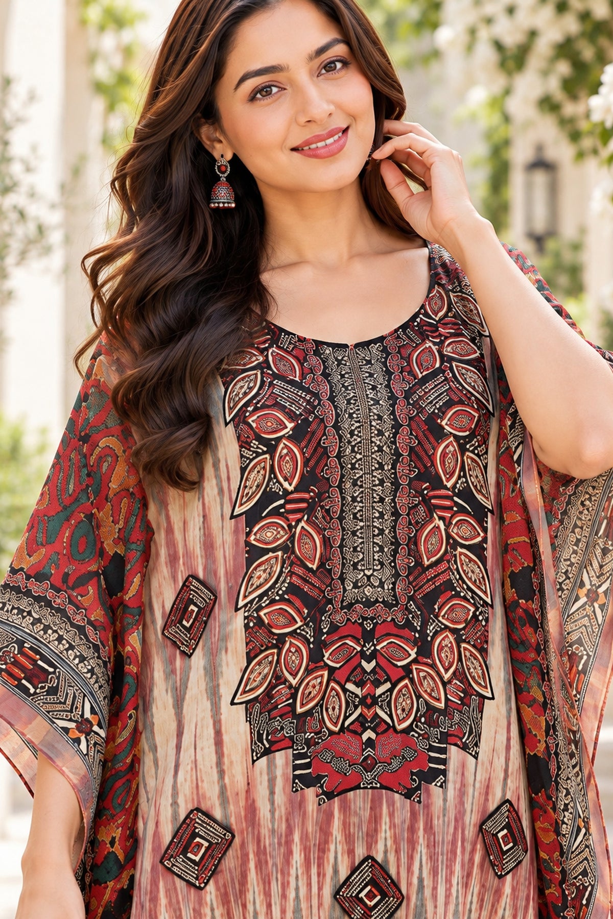 Black Bohemian Printed Short Kaftan