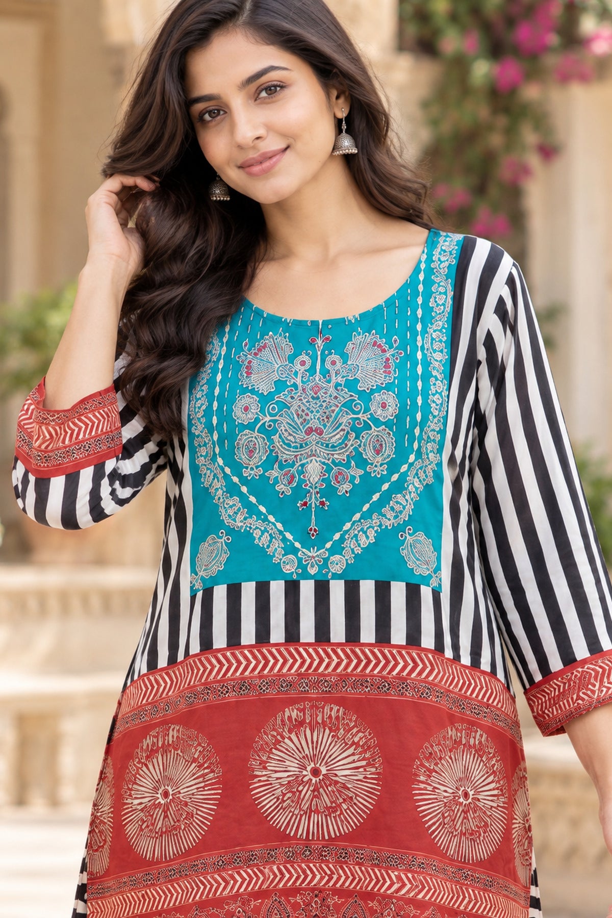 Green Stripes Multi Pattern Top