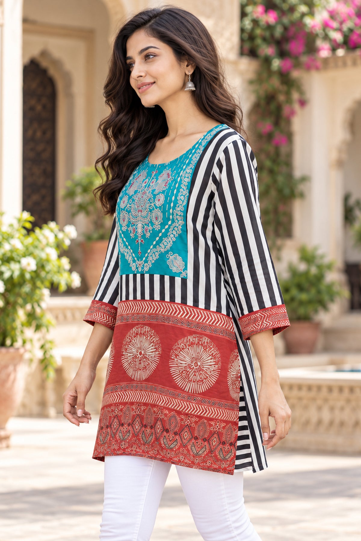 Green Stripes Multi Pattern Top