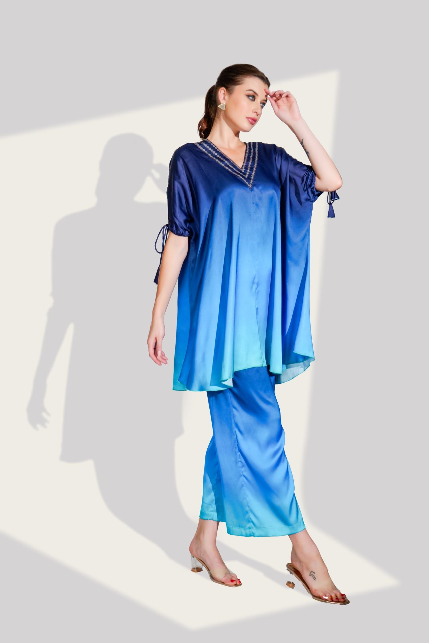 Blue Elegance Cord Set with Neckline Detailing