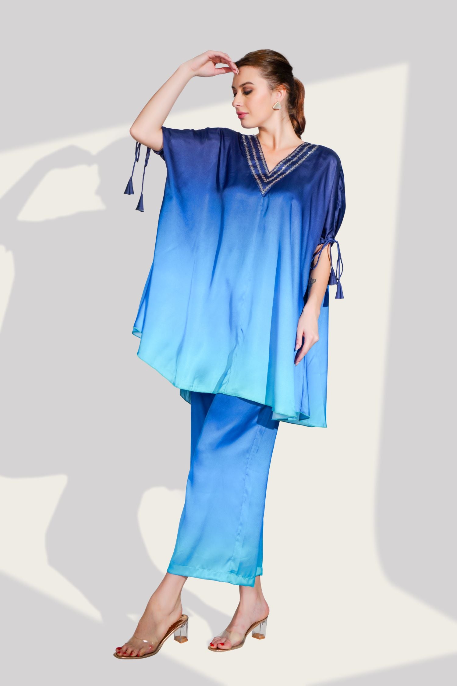 Blue Elegance Cord Set with Neckline Detailing