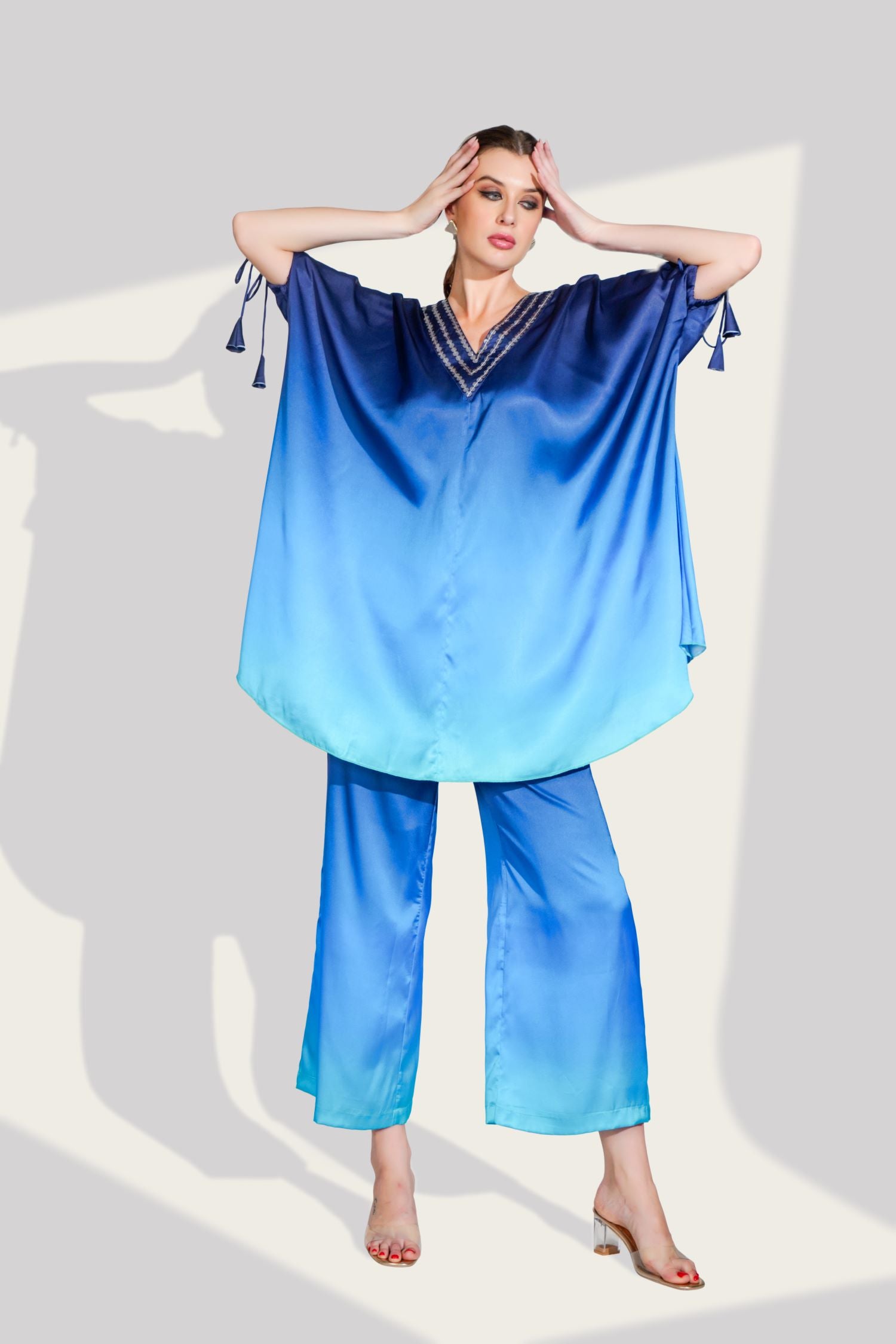 Blue Elegance Cord Set with Neckline Detailing