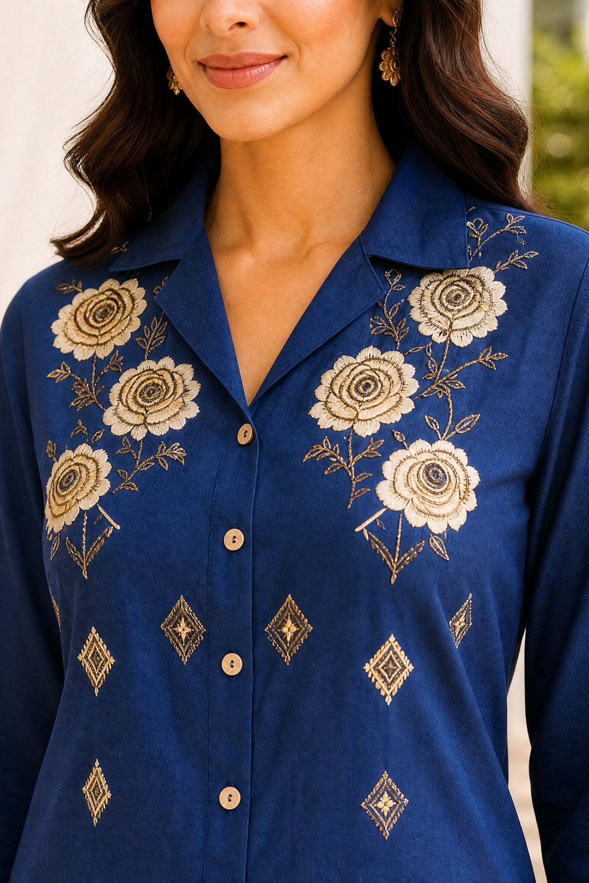 Navy Blue Floral Embroidered Coord Set