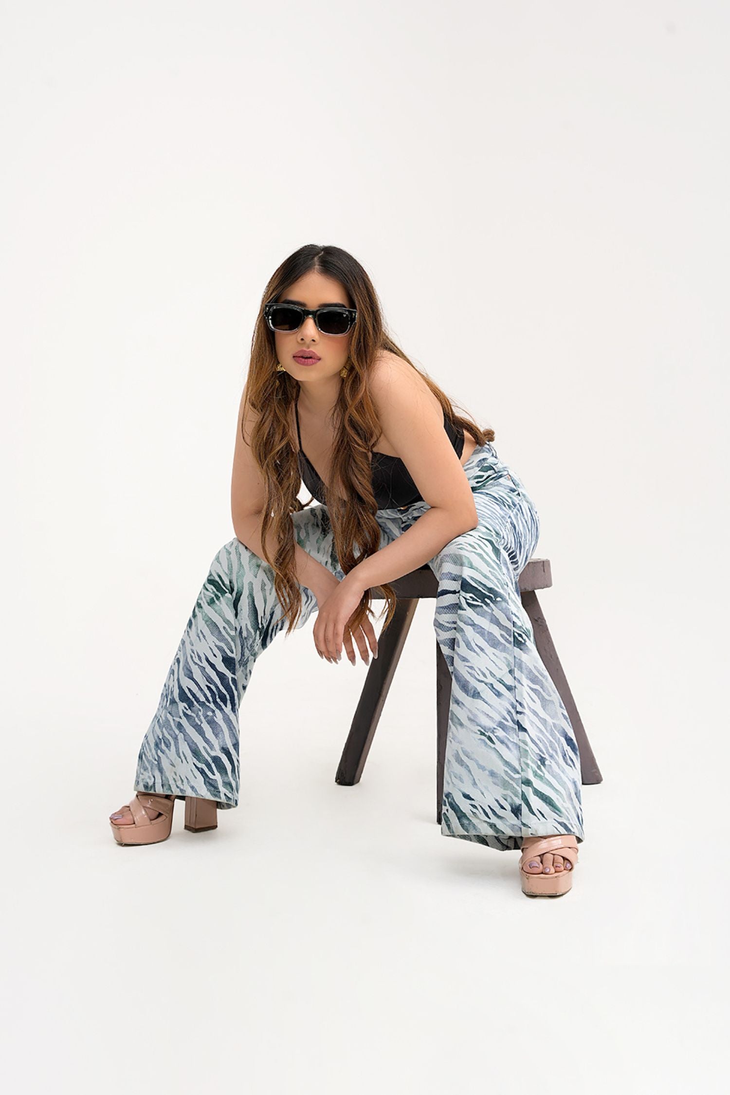 Patterned Charm Denim Pants