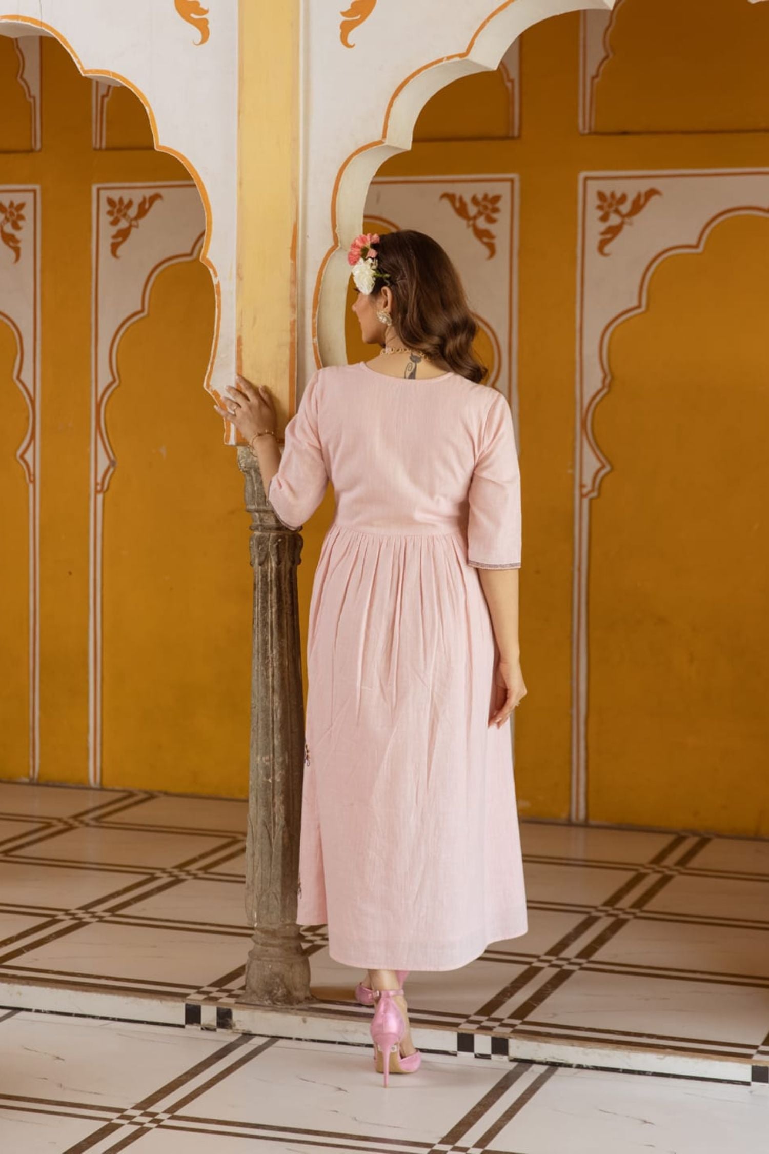Long Dress With Neck Embroidery Work