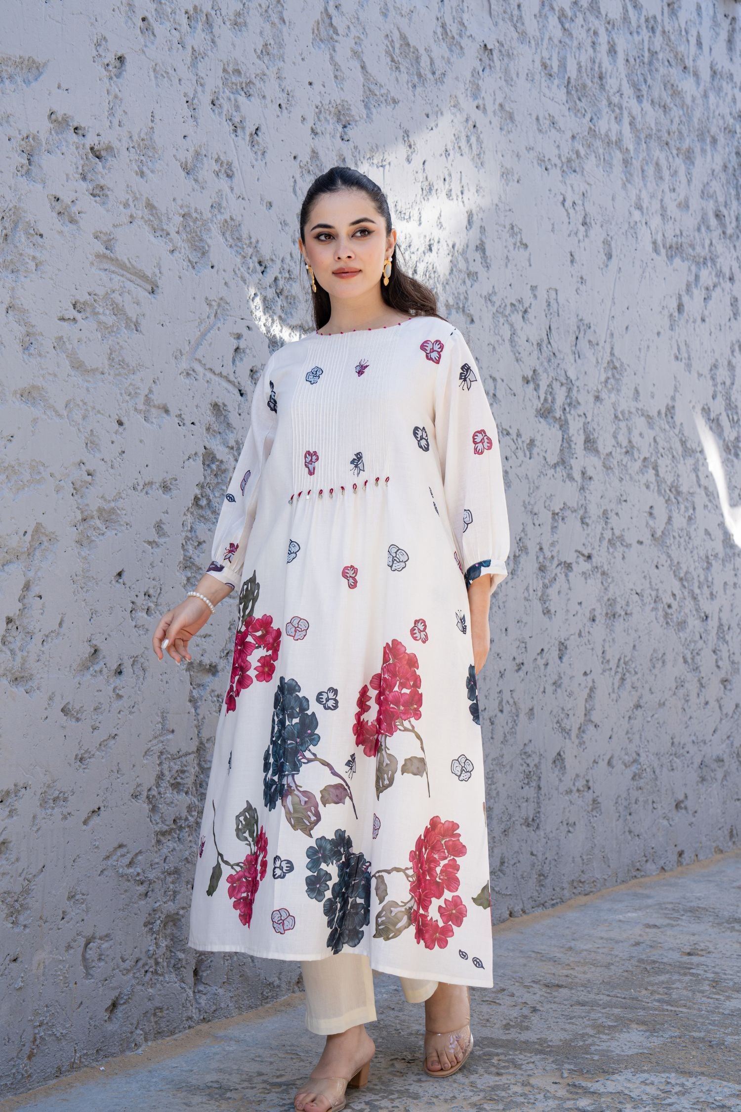 Soft Bloom Off-White Cord Set with Floral Prints