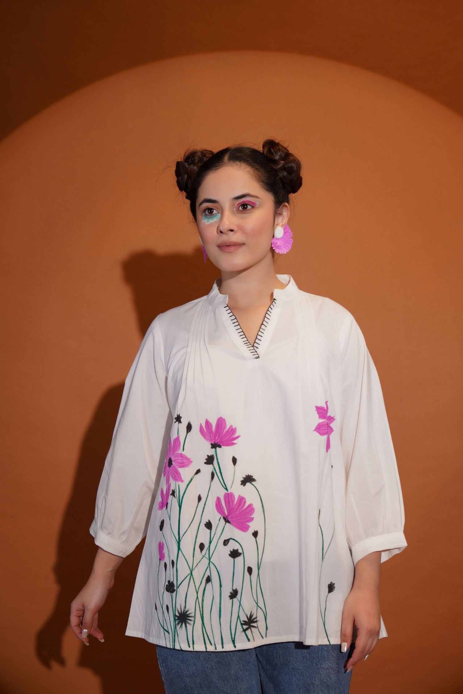 White Charm with Pink Blossoms Top