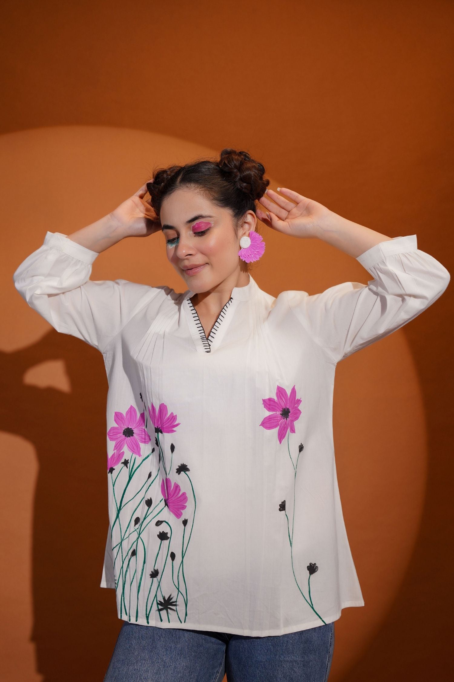 White Charm with Pink Blossoms Top