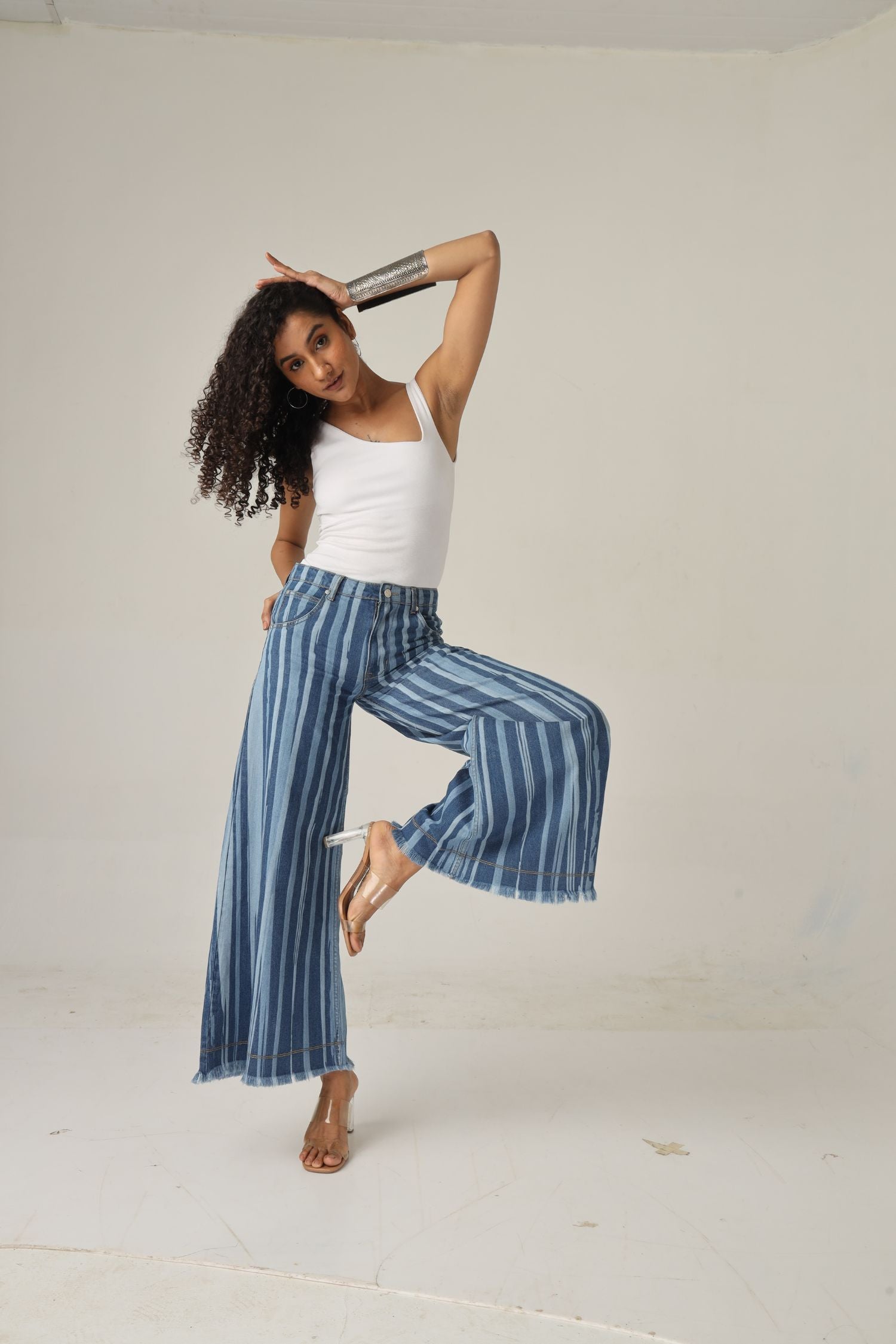 High-Rise Striped Flare Jeans