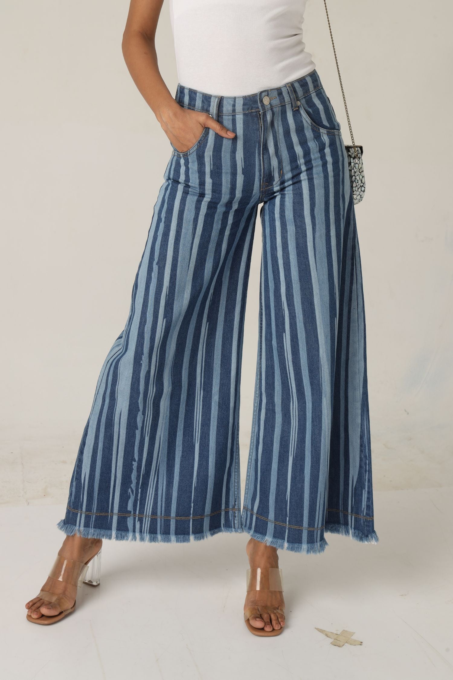 High-Rise Striped Flare Jeans