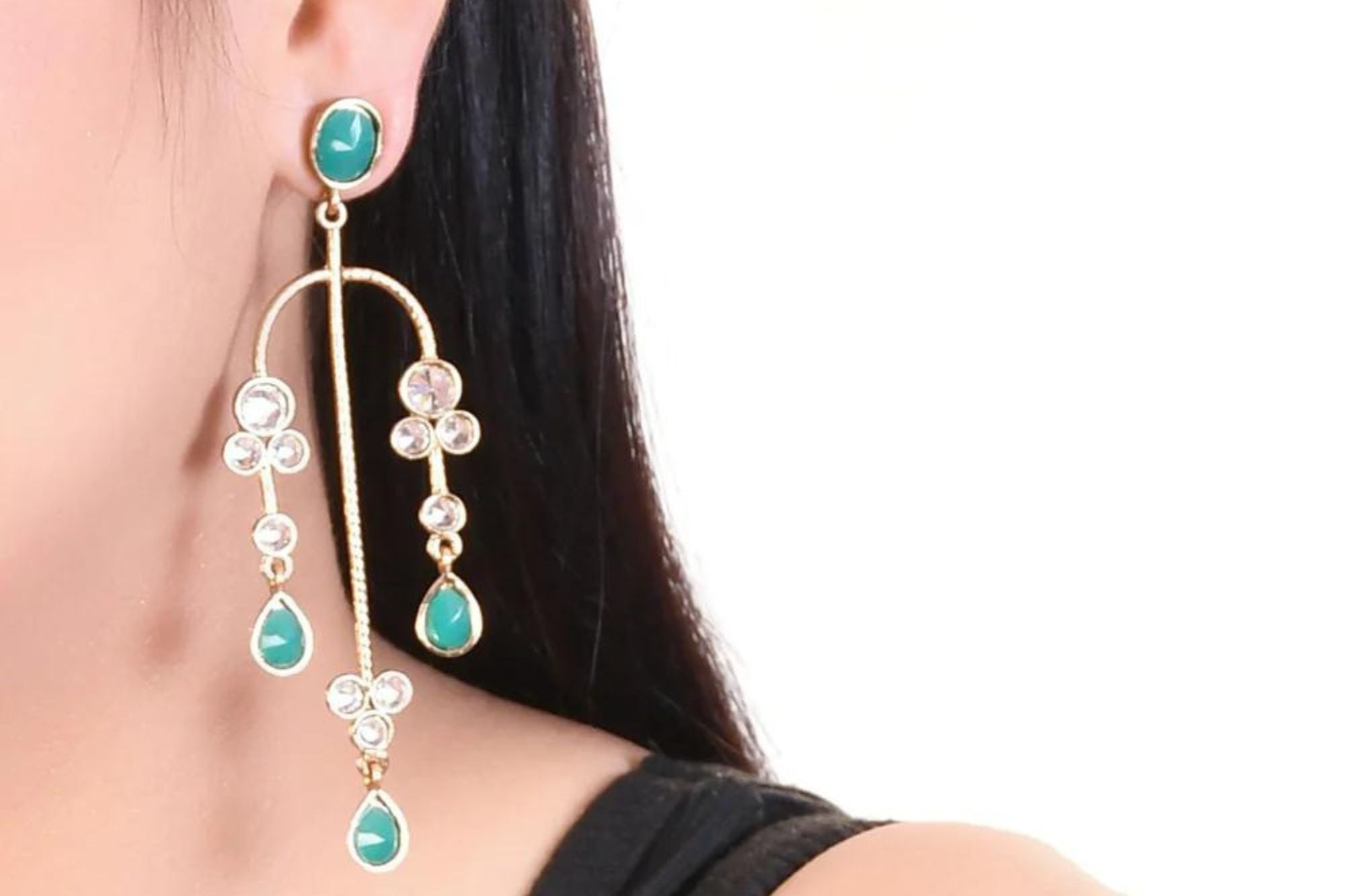 Green Gold Arch Dangle Earring 2 - Freyaa