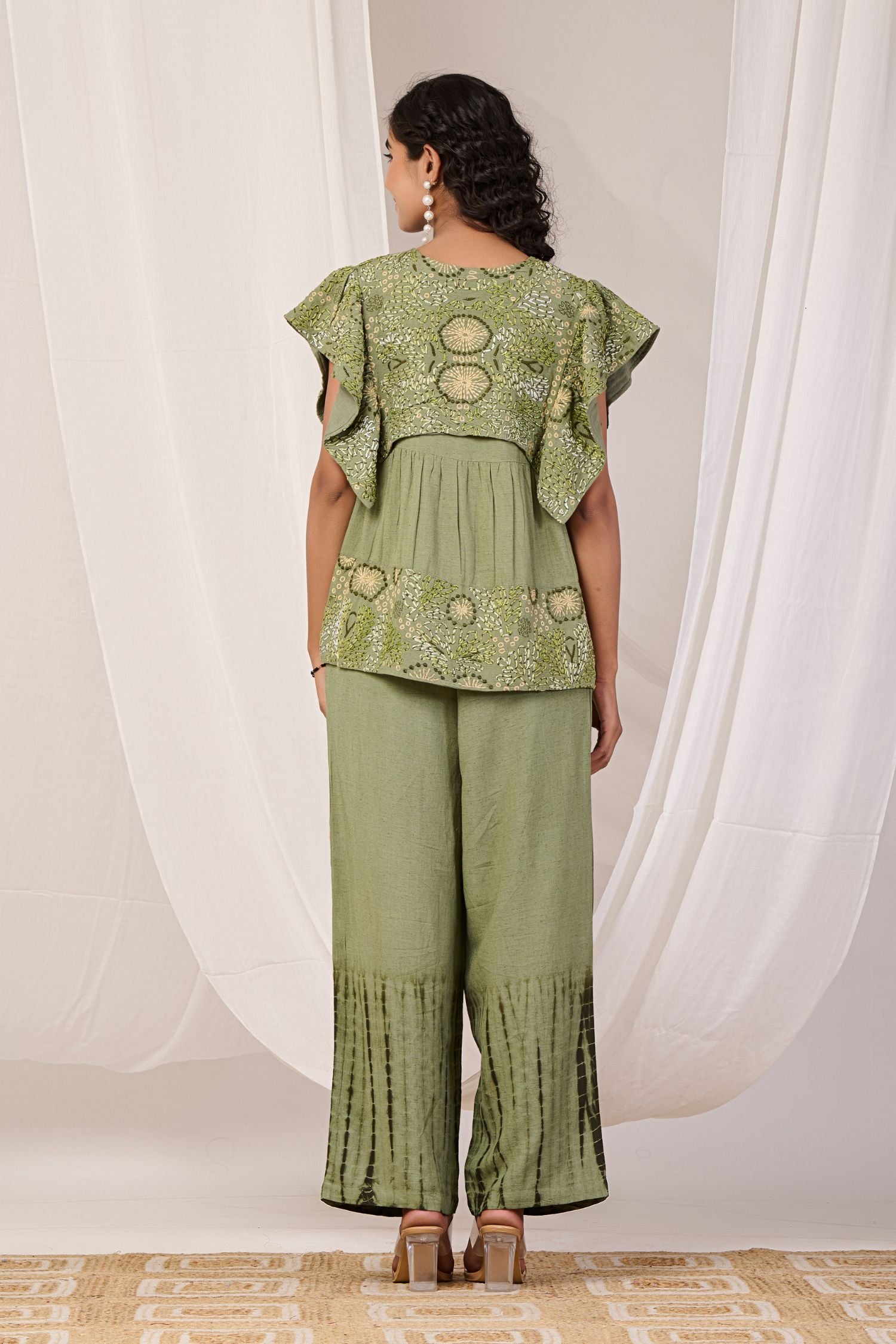 Emerald Elegance Embroidered Cord Set