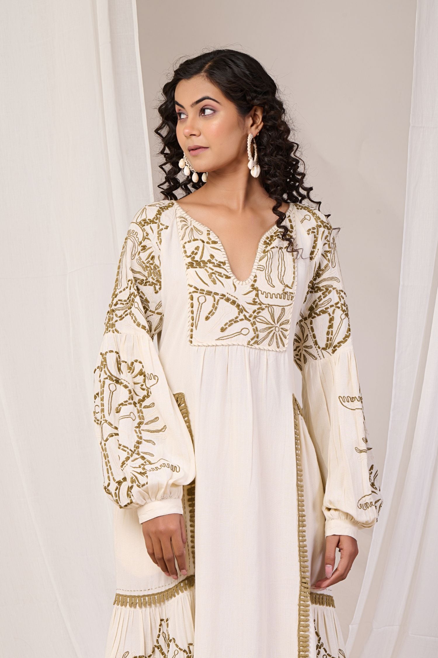 Cream Dress with Floral Prints