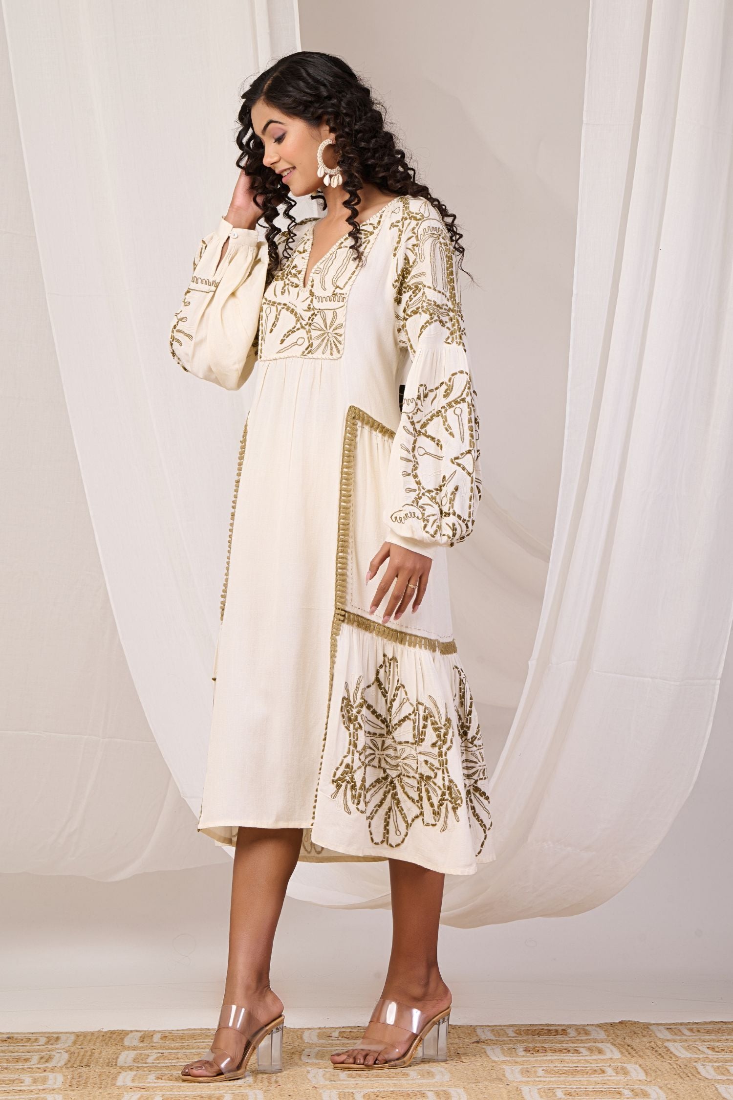 Cream Dress with Floral Prints