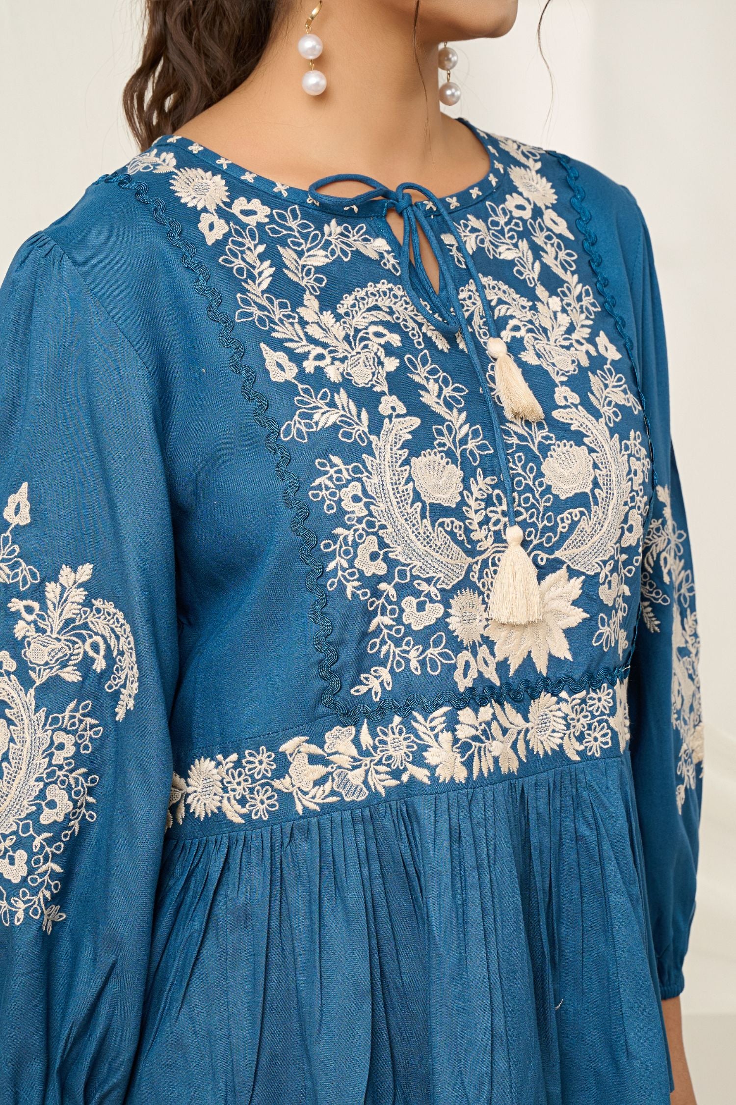 Blue Embroidered Cotton Top