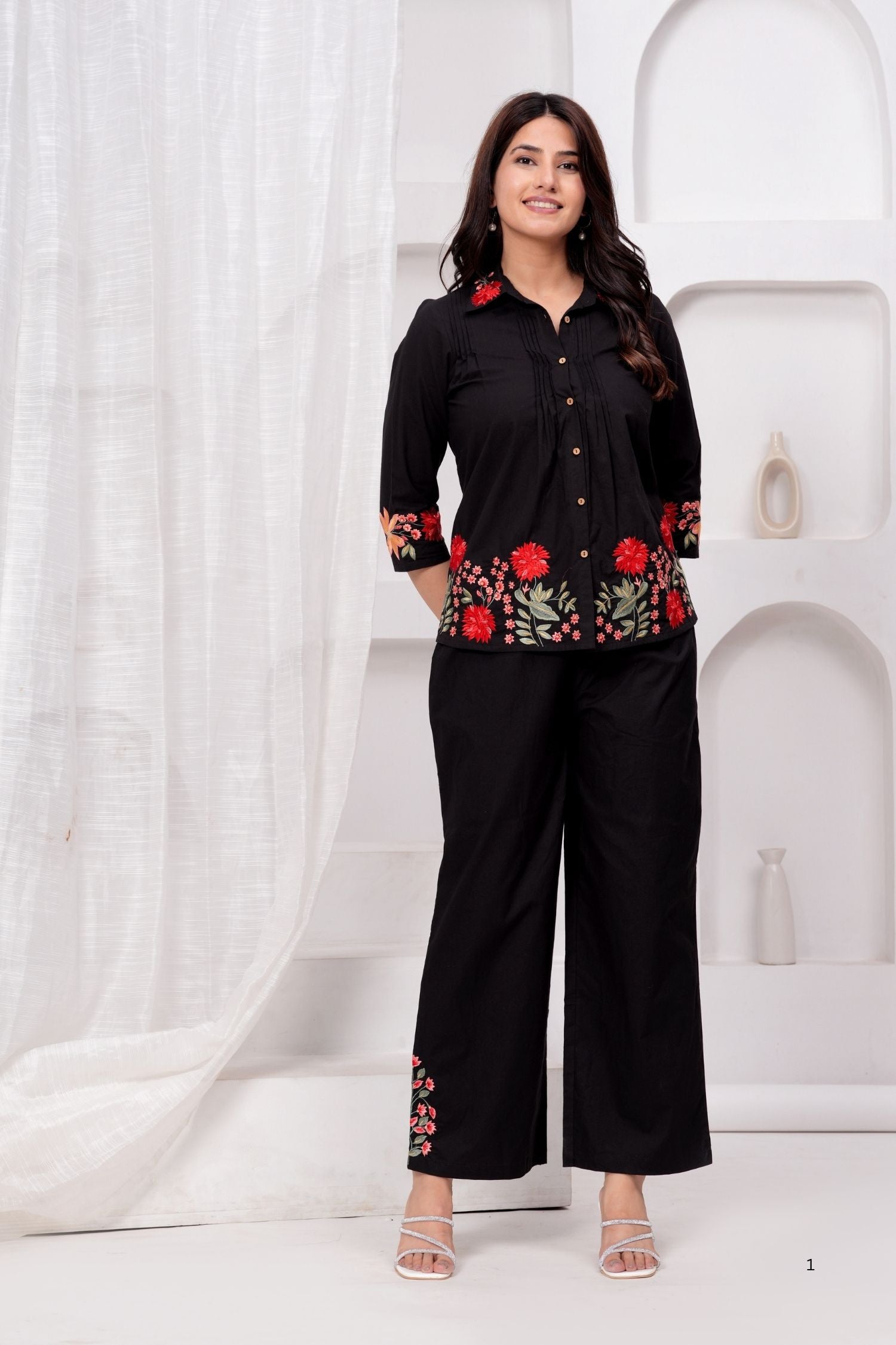Black Floral Elegance Cord Set