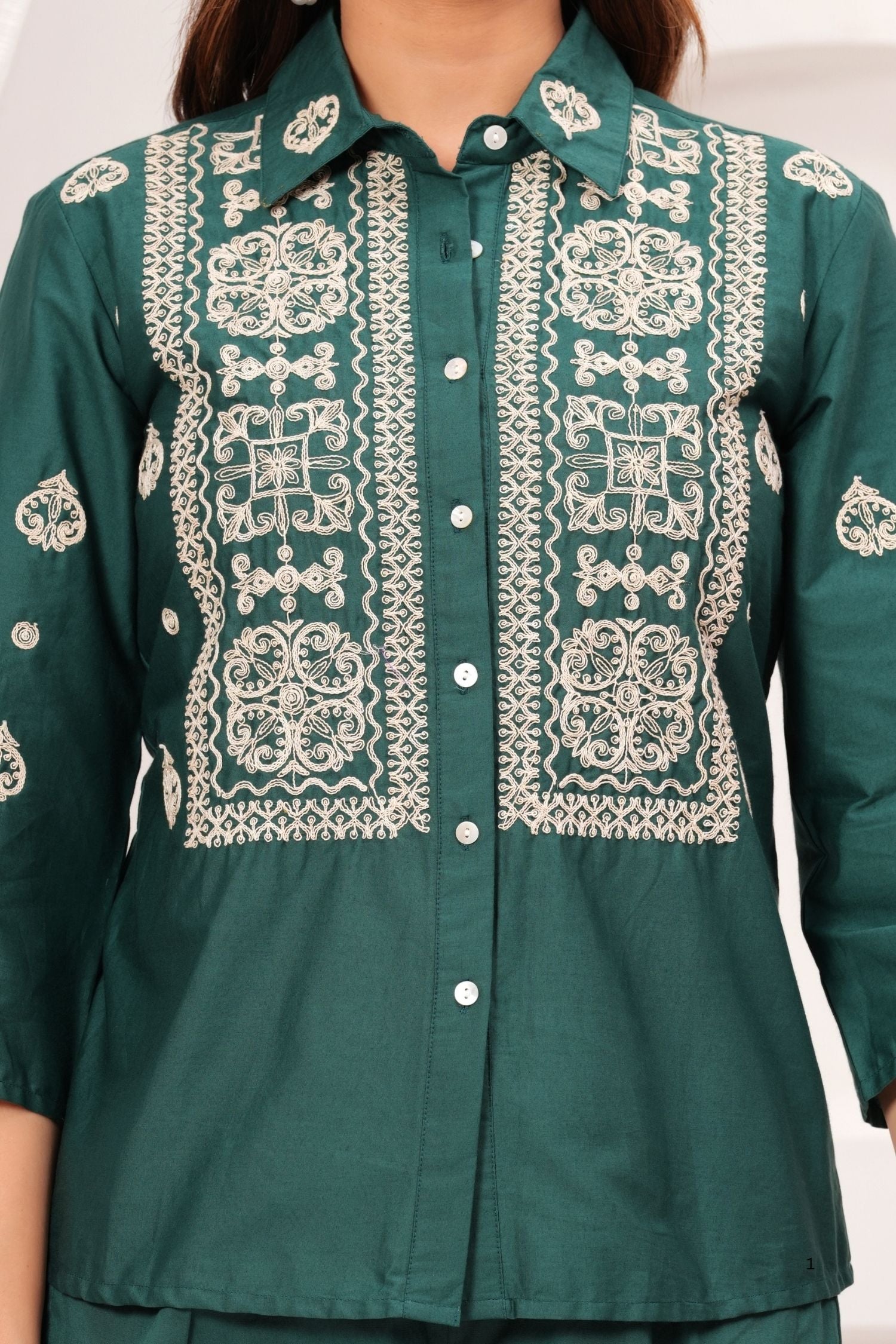 Elegant Green Co-ord Set with Beautiful Embroidery on Top & Pants