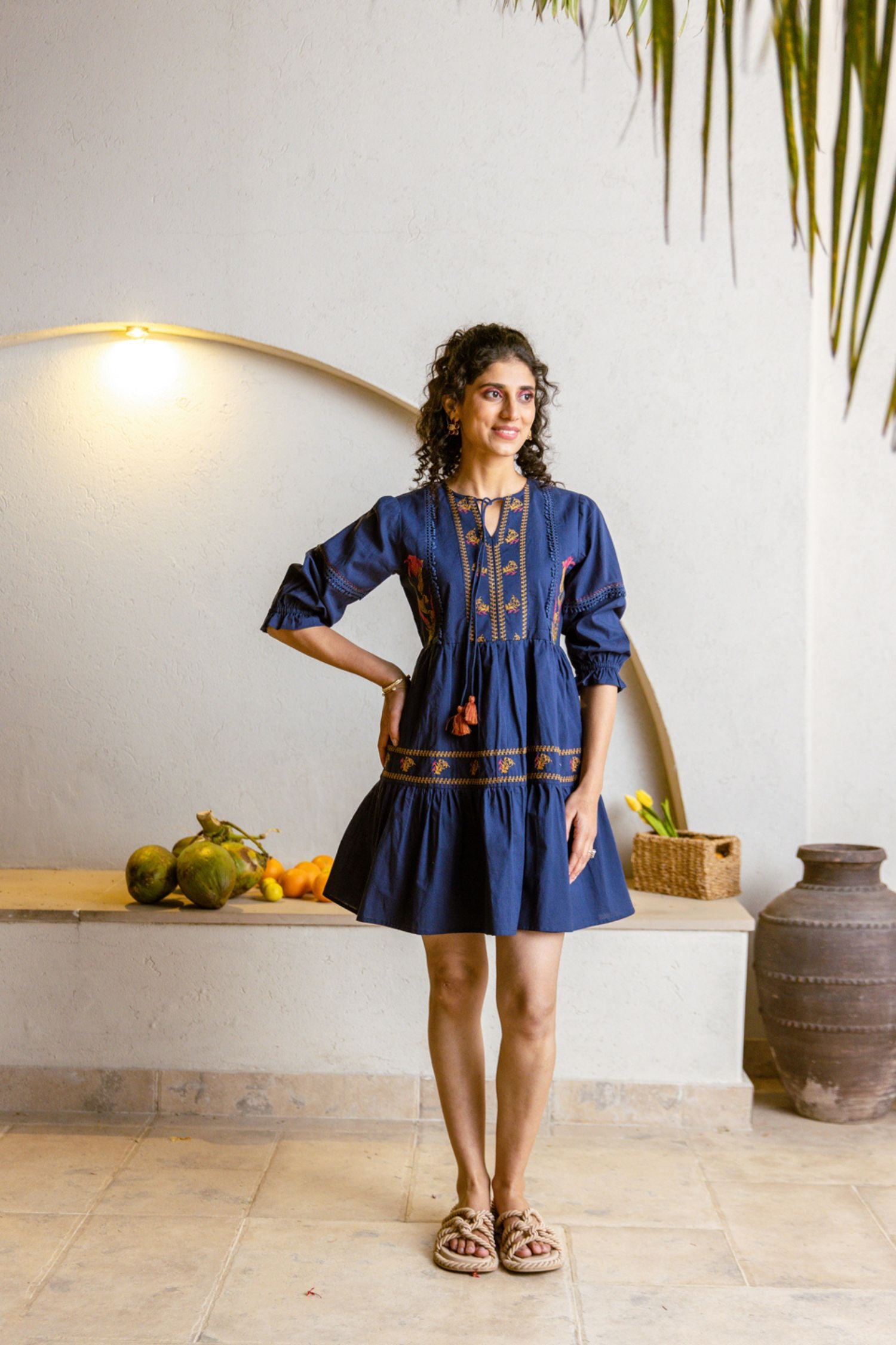 Blue Tunic with Intricate Neck Design