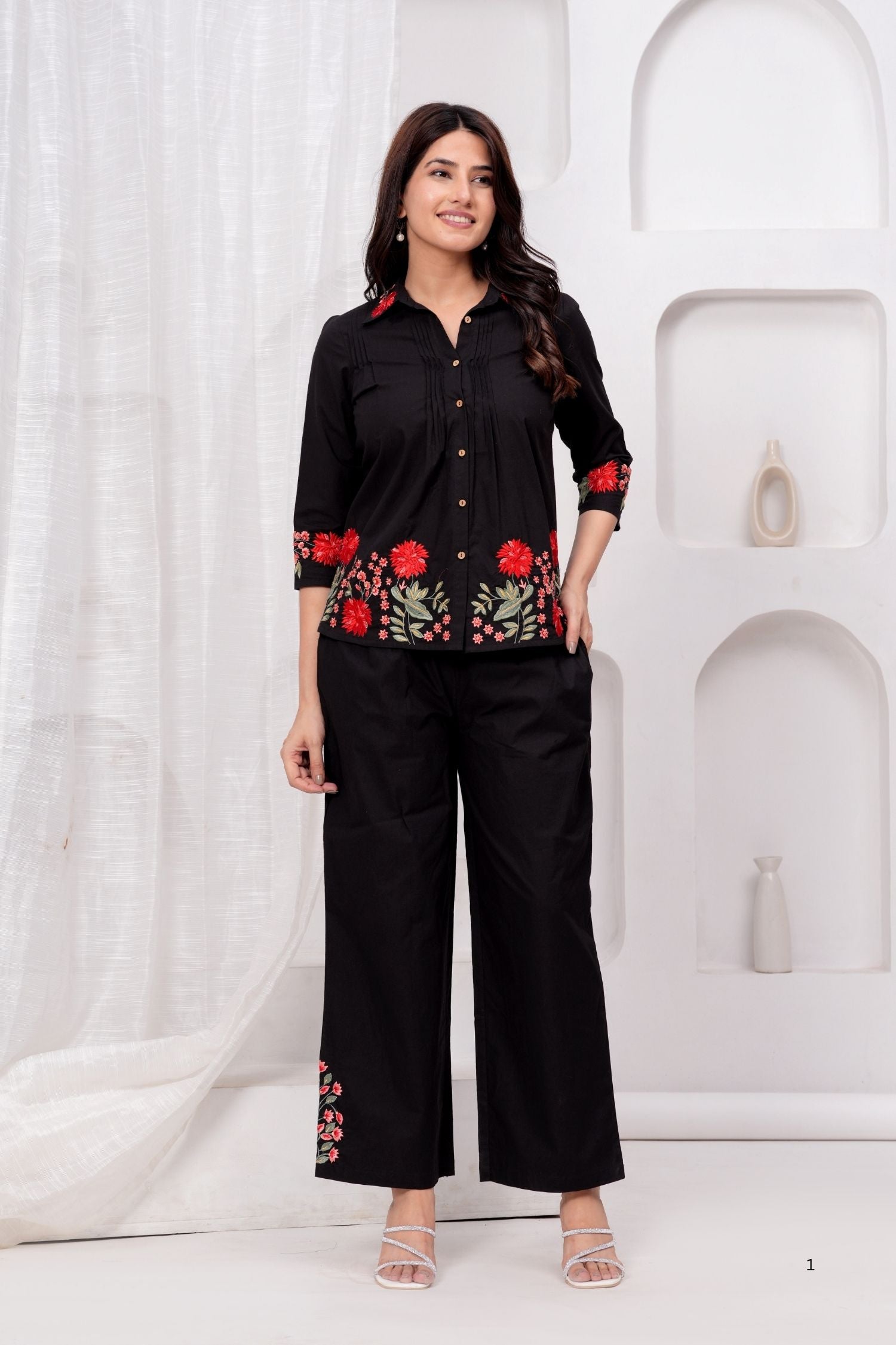 Black Floral Elegance Cord Set