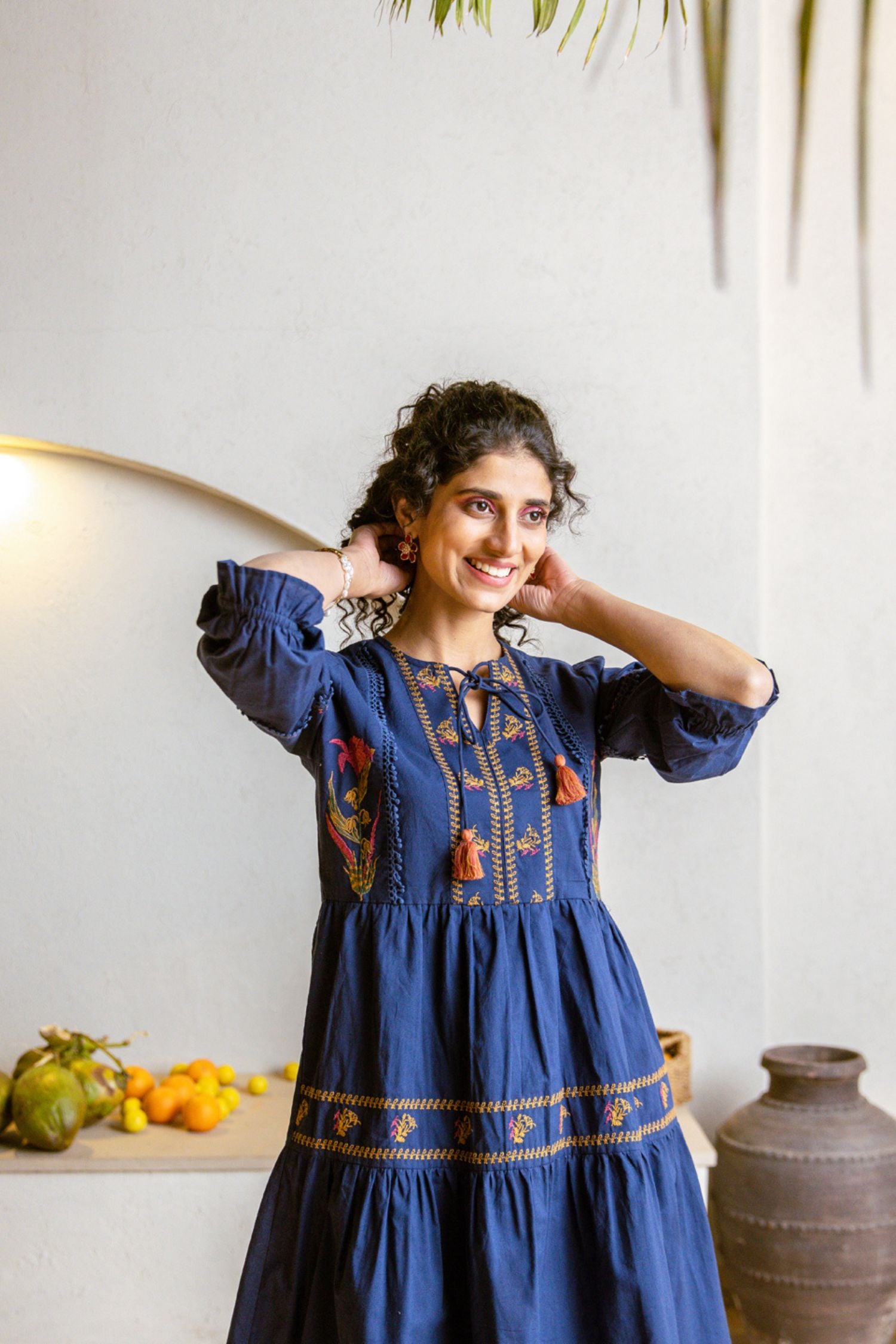 Blue Tunic with Intricate Neck Design