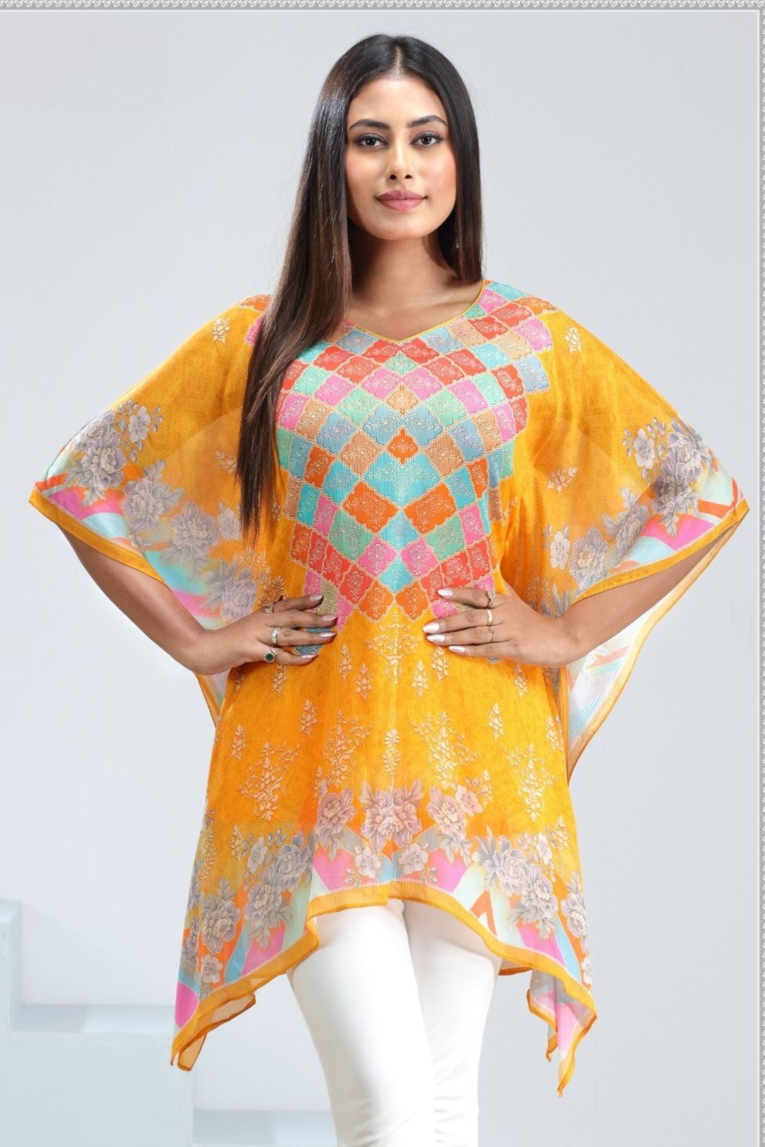 Multicolor Embroidered Short Kaftan
