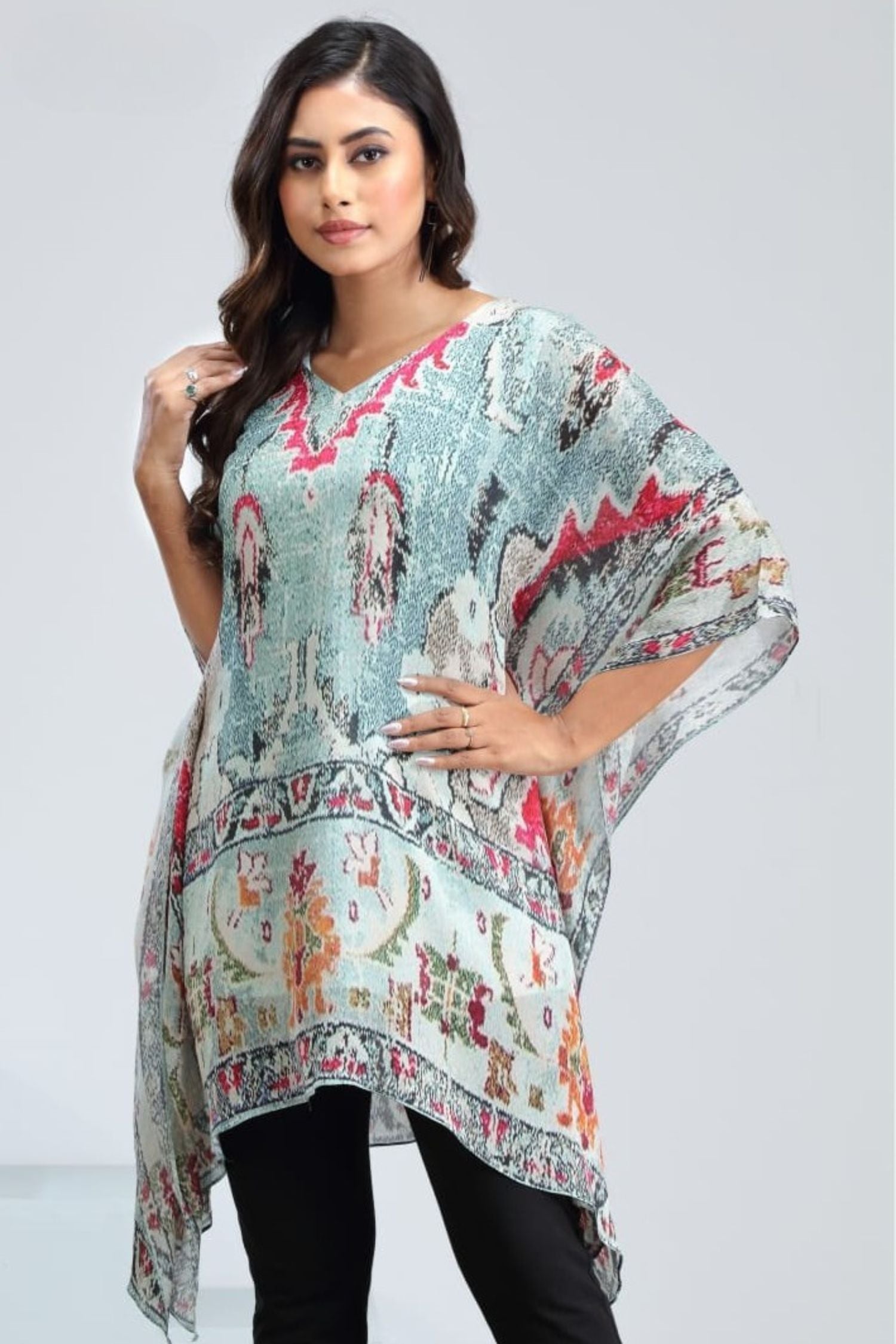 Embroidered Sea Green Kaftan