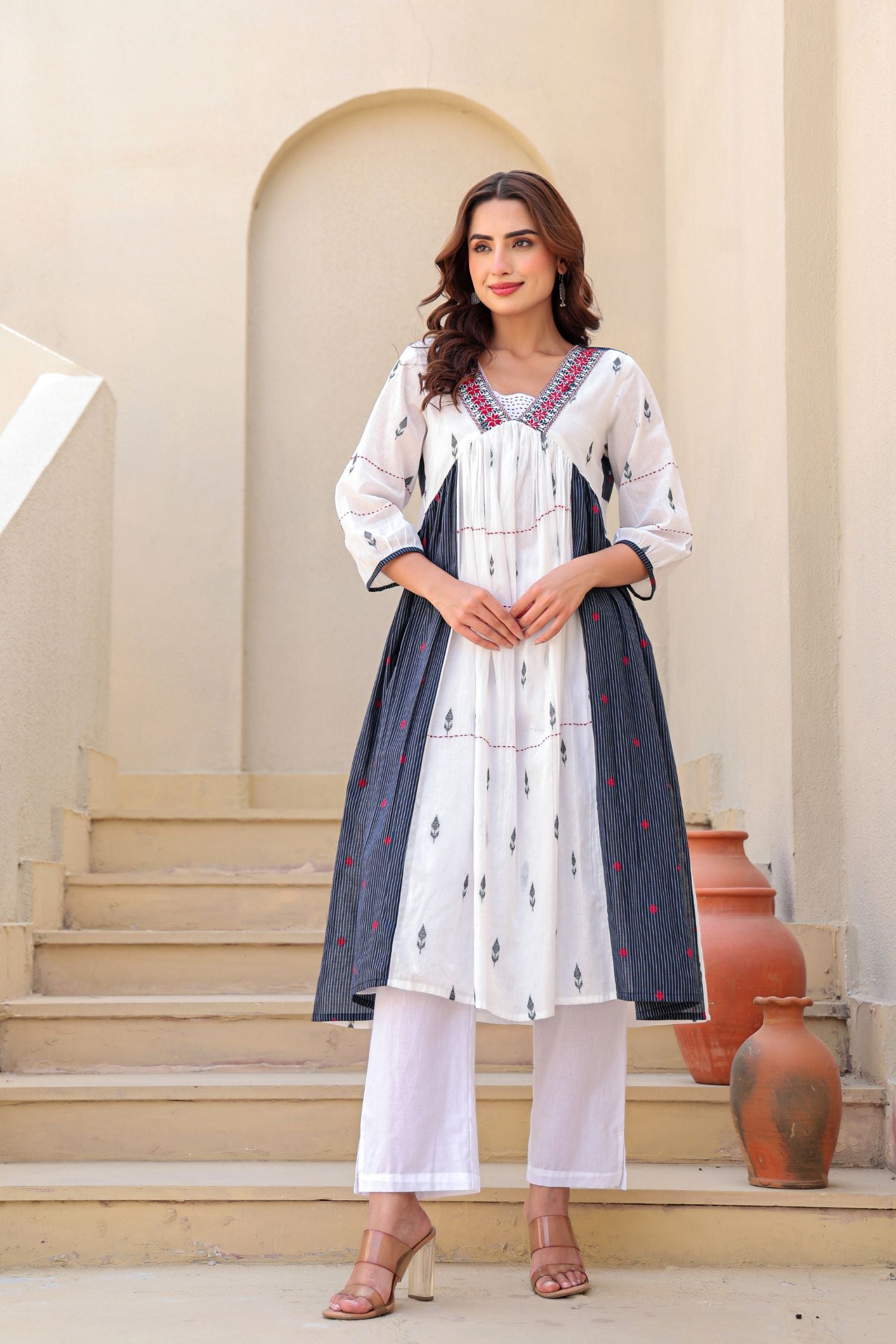 White Weave Embroidered Cord Set