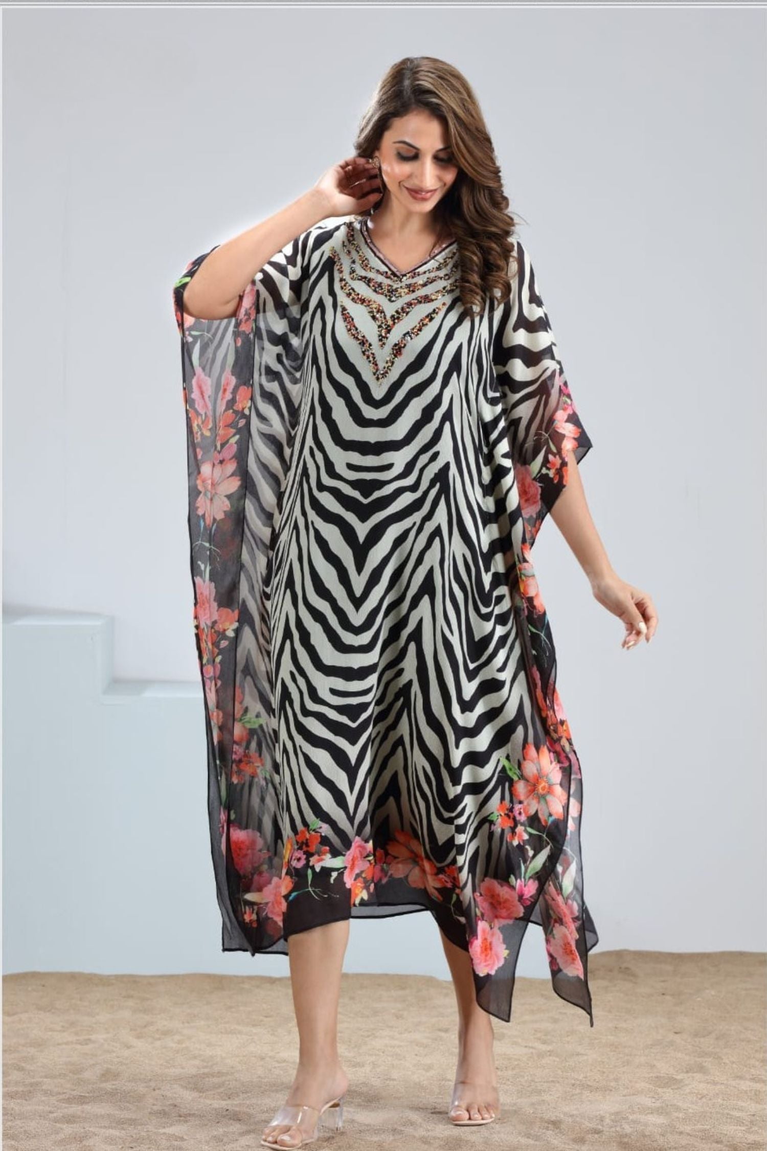 Black Kaftan with Prints