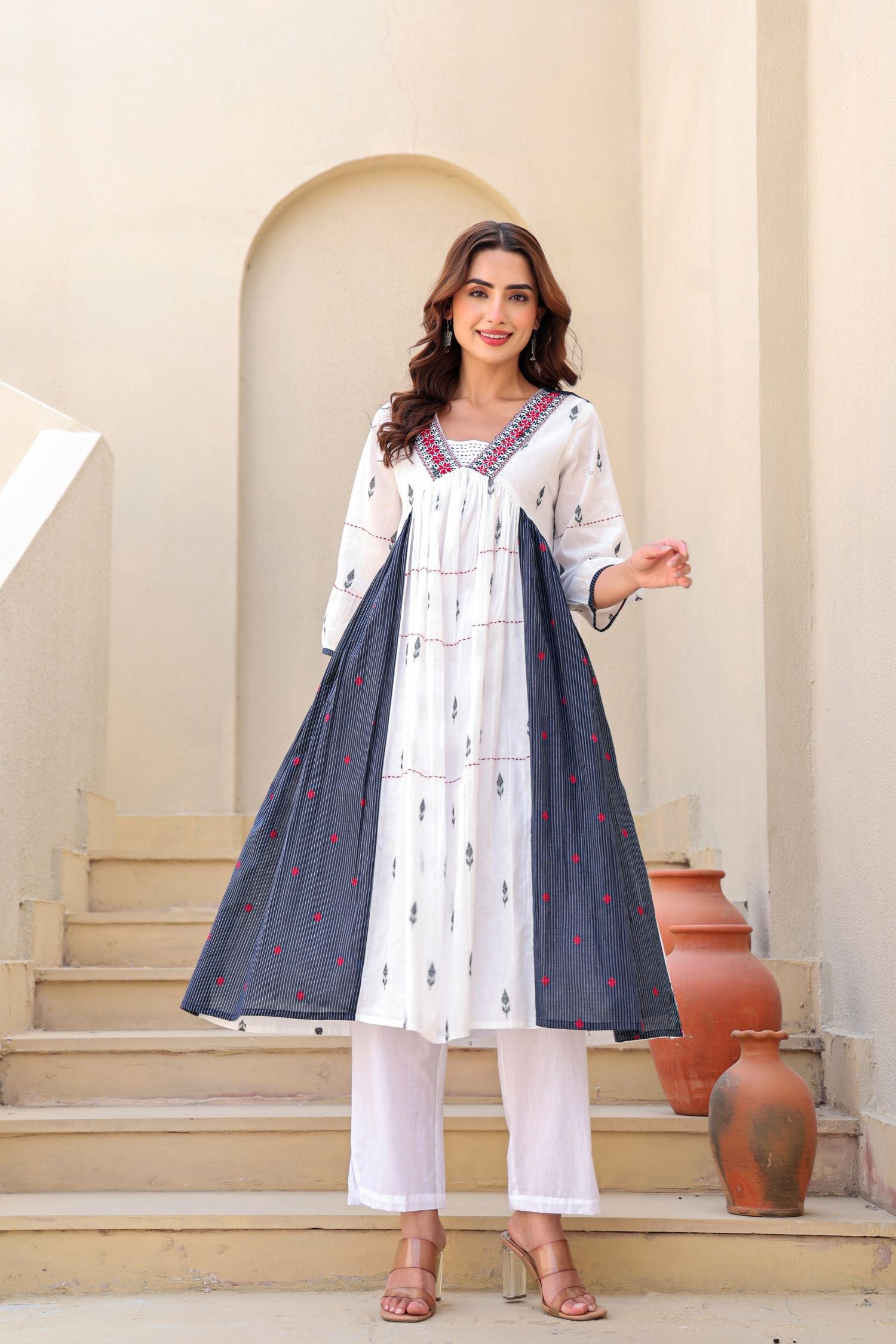 White Weave Embroidered Cord Set