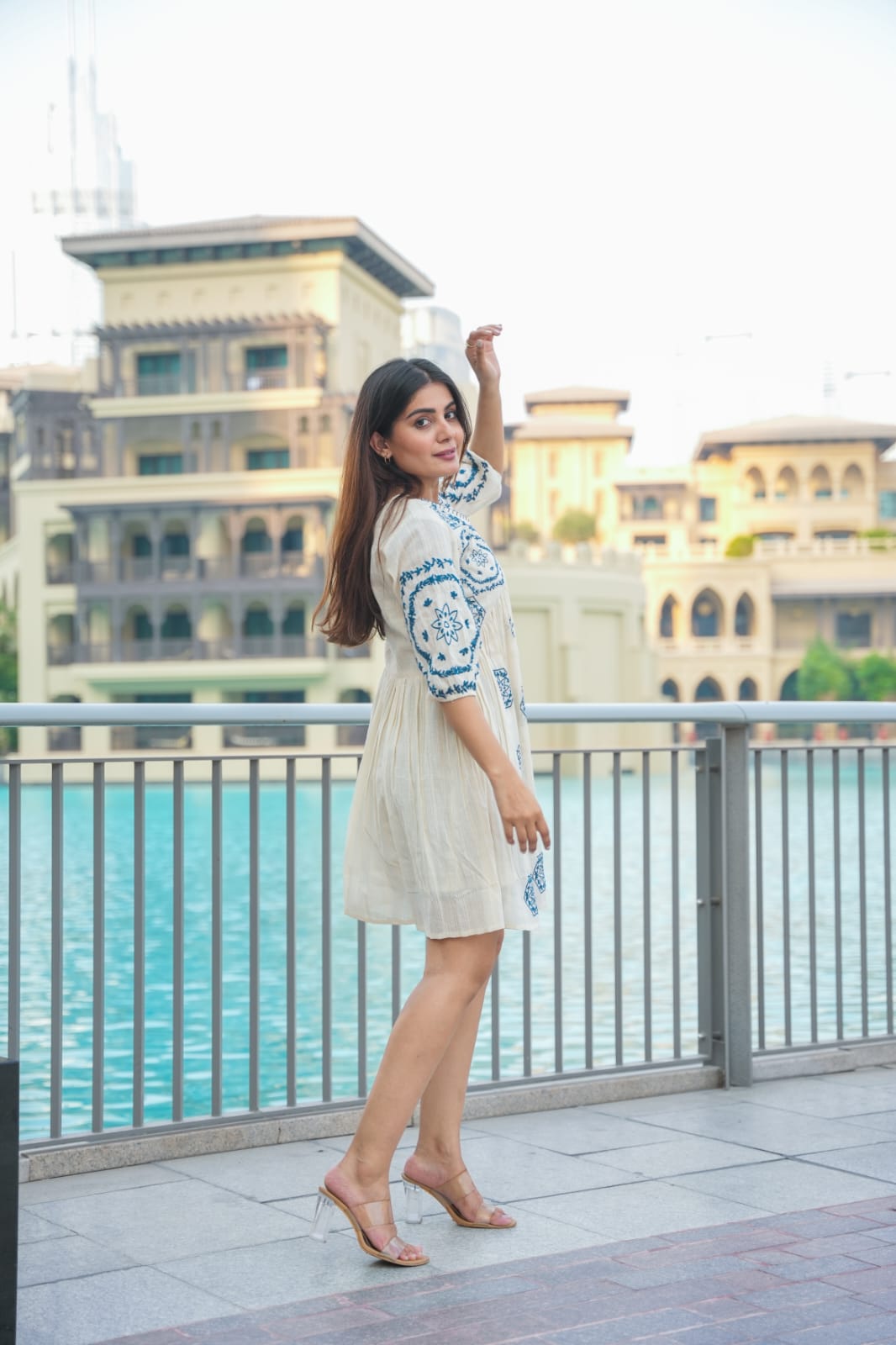 SNOW BLUE: BLUE EMBROIDERED SHORT TUNIC DRESS