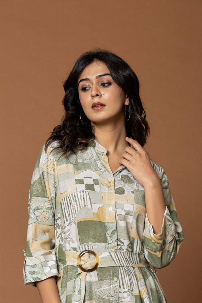 Belted Envy Green Print Story