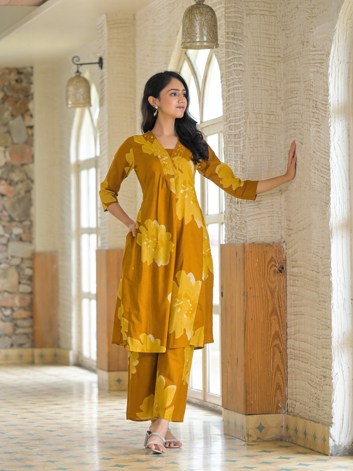Yellow Minimal Print Cotton Co-ord Set