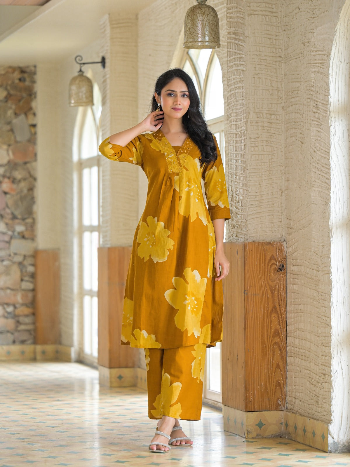 Yellow Minimal Print Cotton Co-ord Set