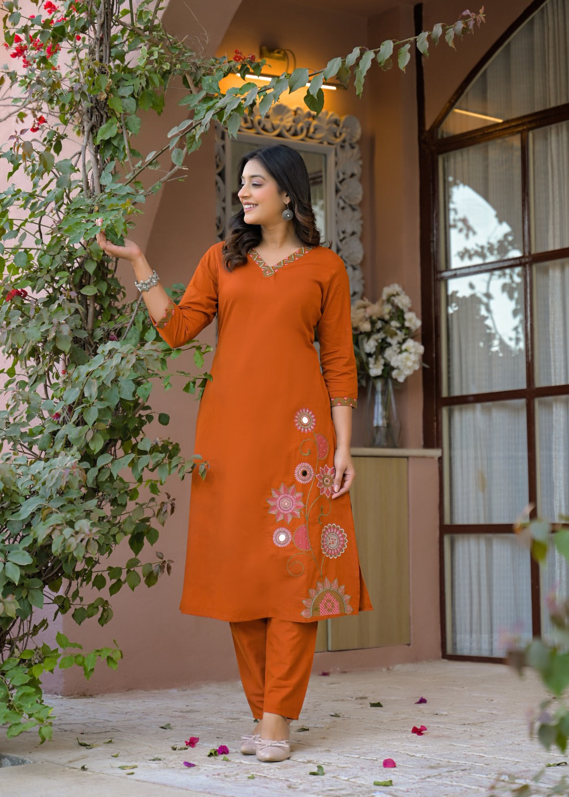 Orange Embroidered Co-ord Set