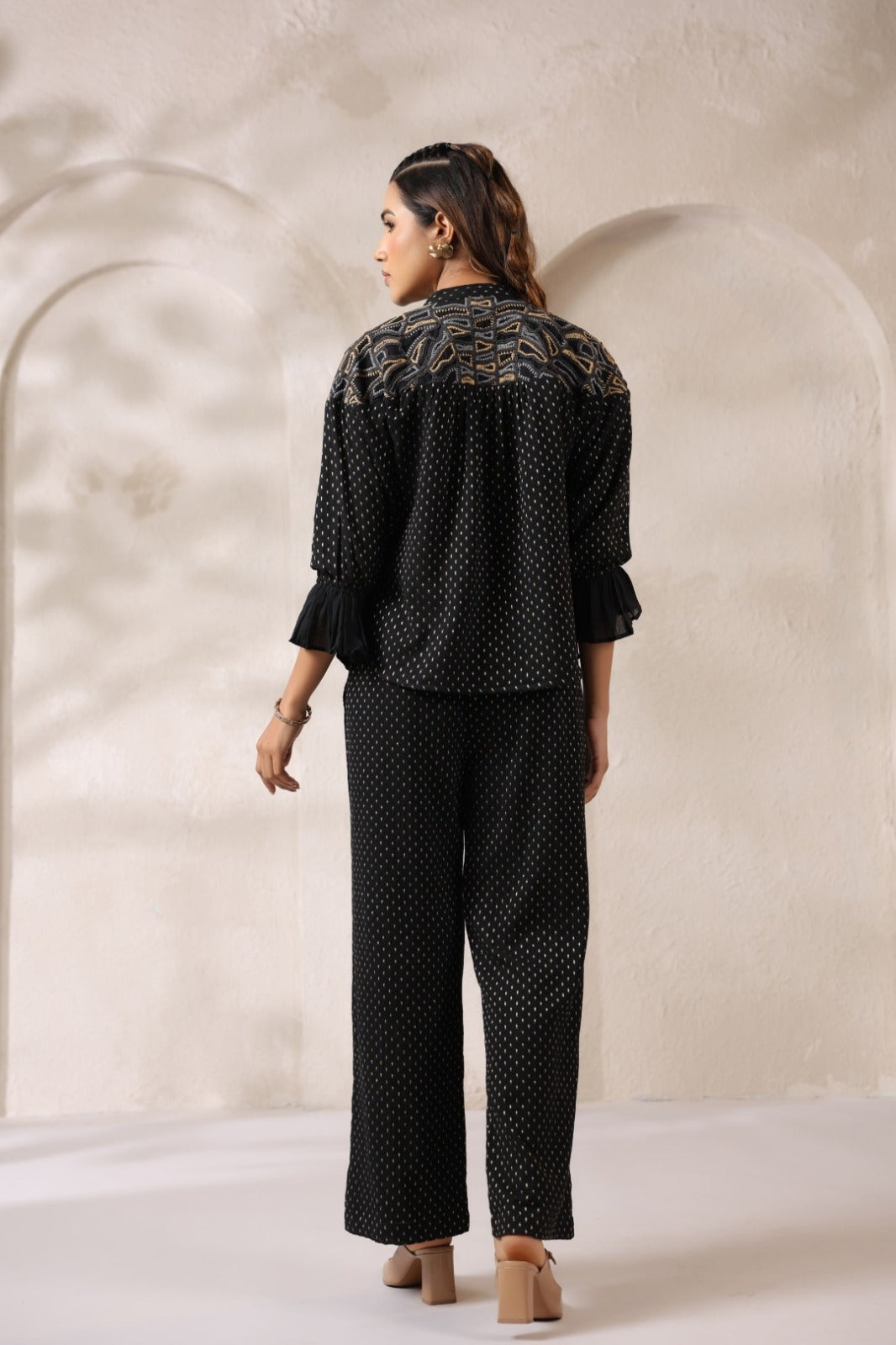 Modern Black Embroidered Cotton Co-ord Set