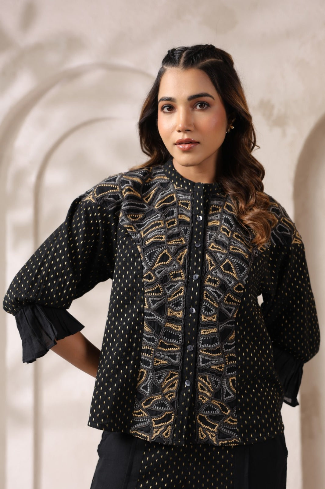 Modern Black Embroidered Cotton Co-ord Set
