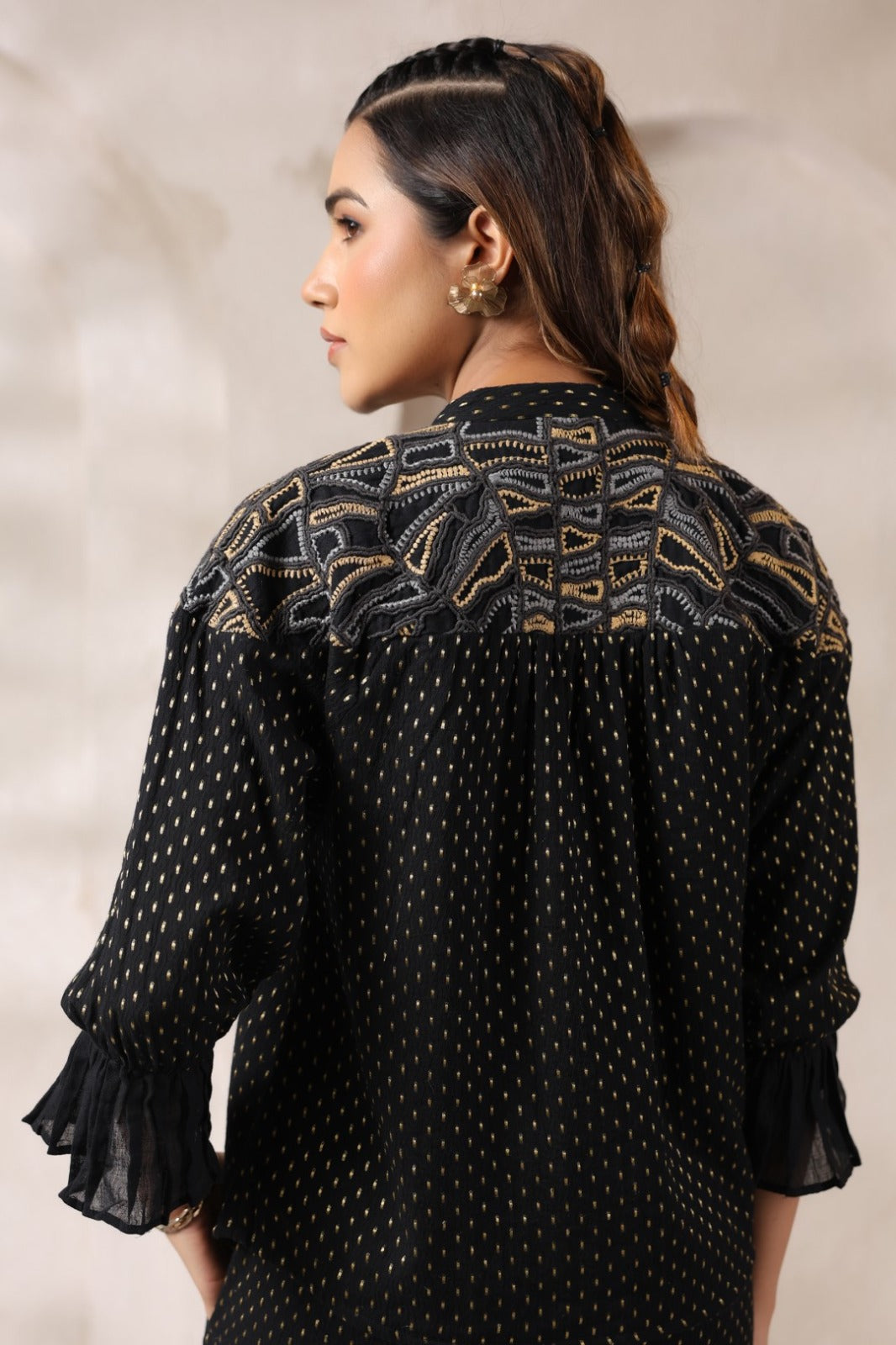 Modern Black Embroidered Cotton Co-ord Set