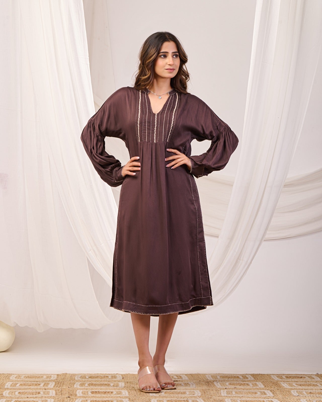 Brown Satin Long Dress