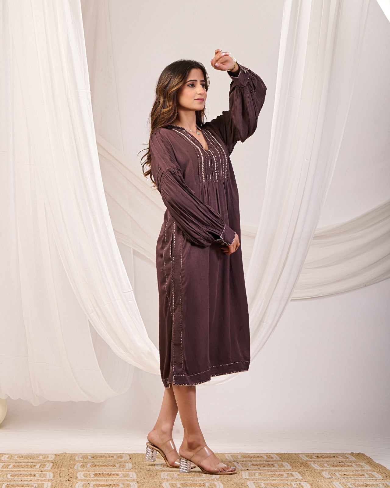 Brown Satin Long Dress