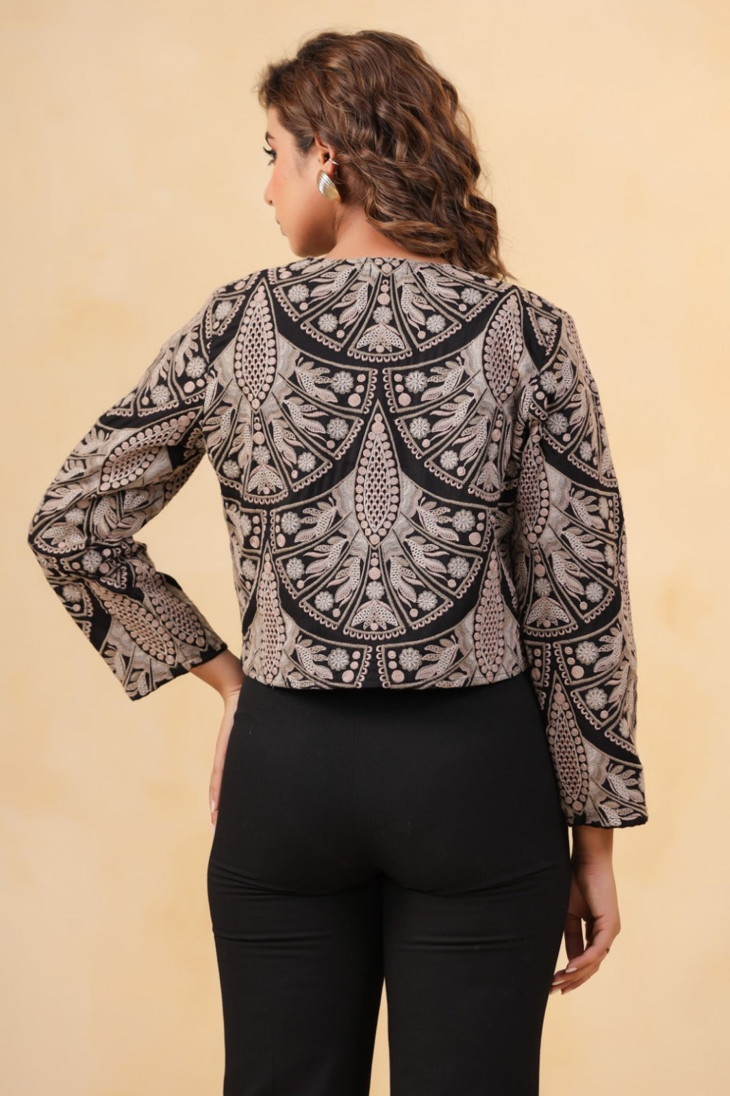 Chic Black Jacket with Threadwork Detailing