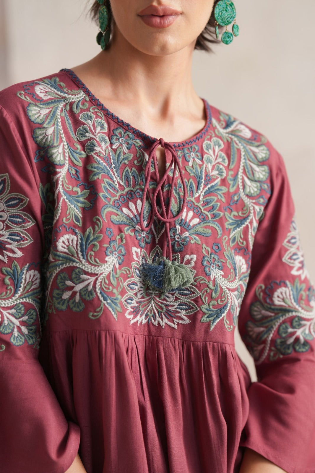 Chic Maroon Embroidered Fashion Top