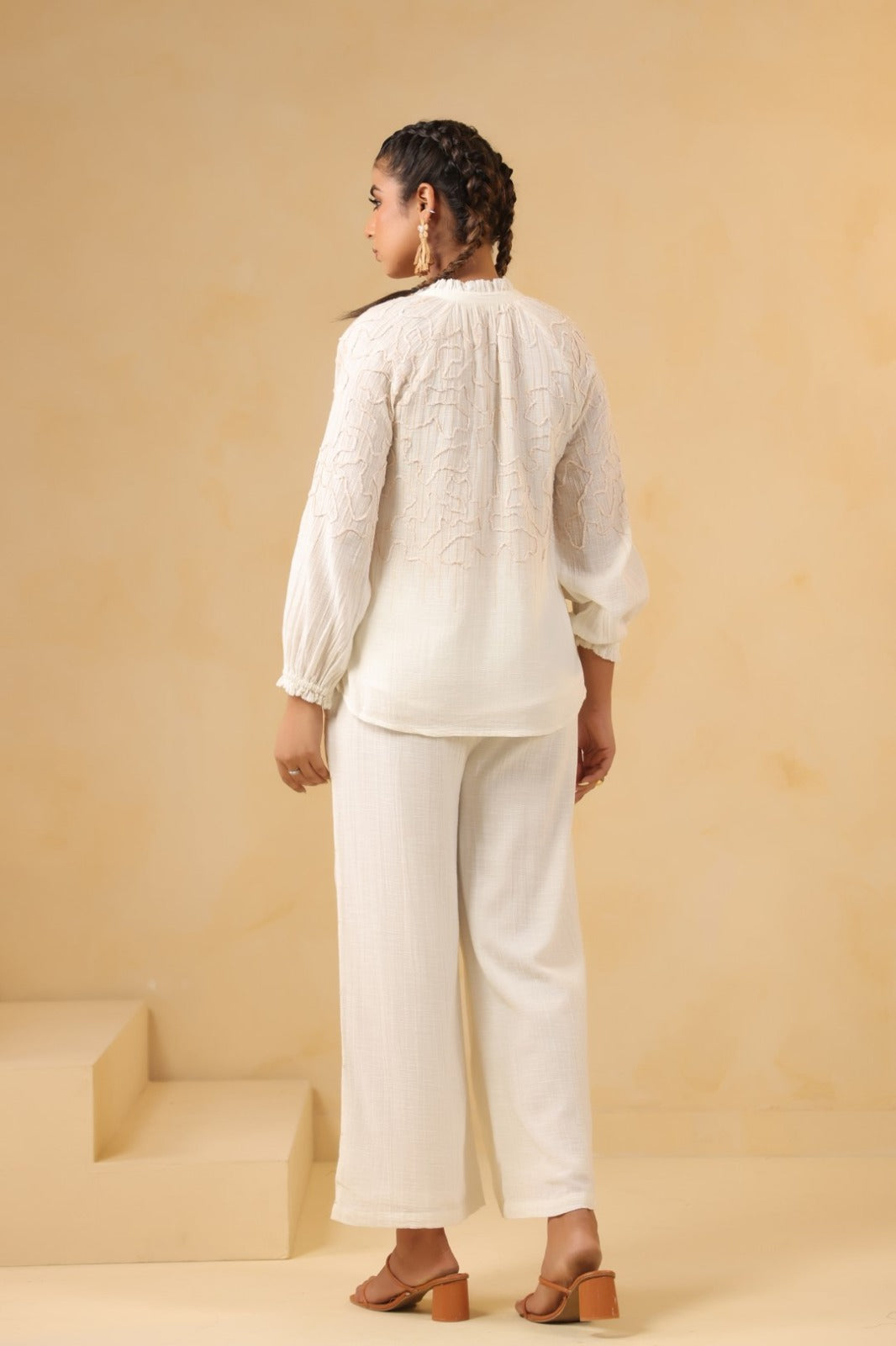 Off-White Cotton Co-ord Set with Thread Work