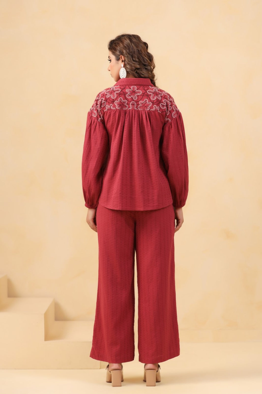 Red Co-ord Set with Thread Embroidered