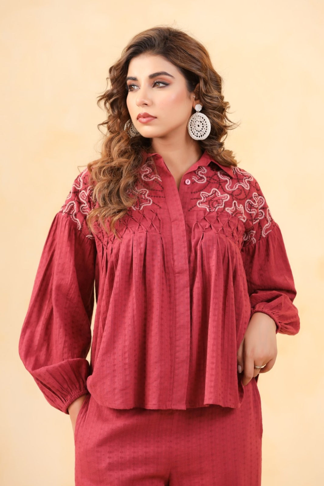 Red Co-ord Set with Thread Embroidered