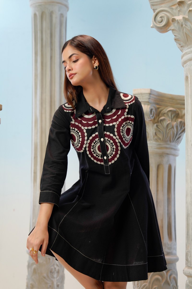 Black Thread Embroidered Tunic