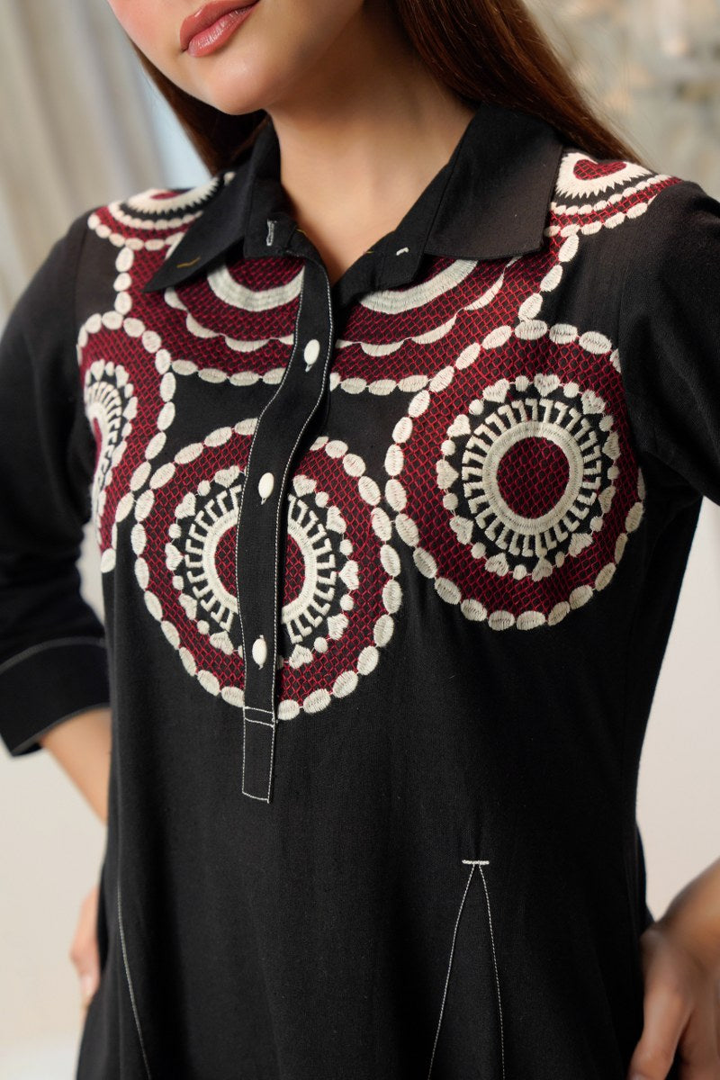 Black Thread Embroidered Tunic