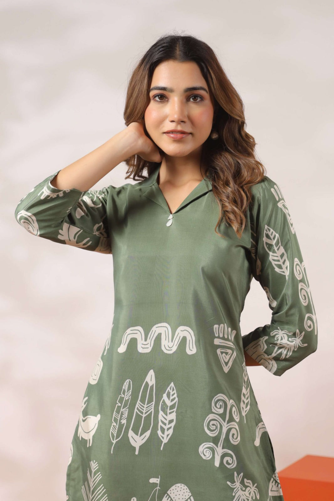 Green Co-ord Set with Tribal Print Pattern