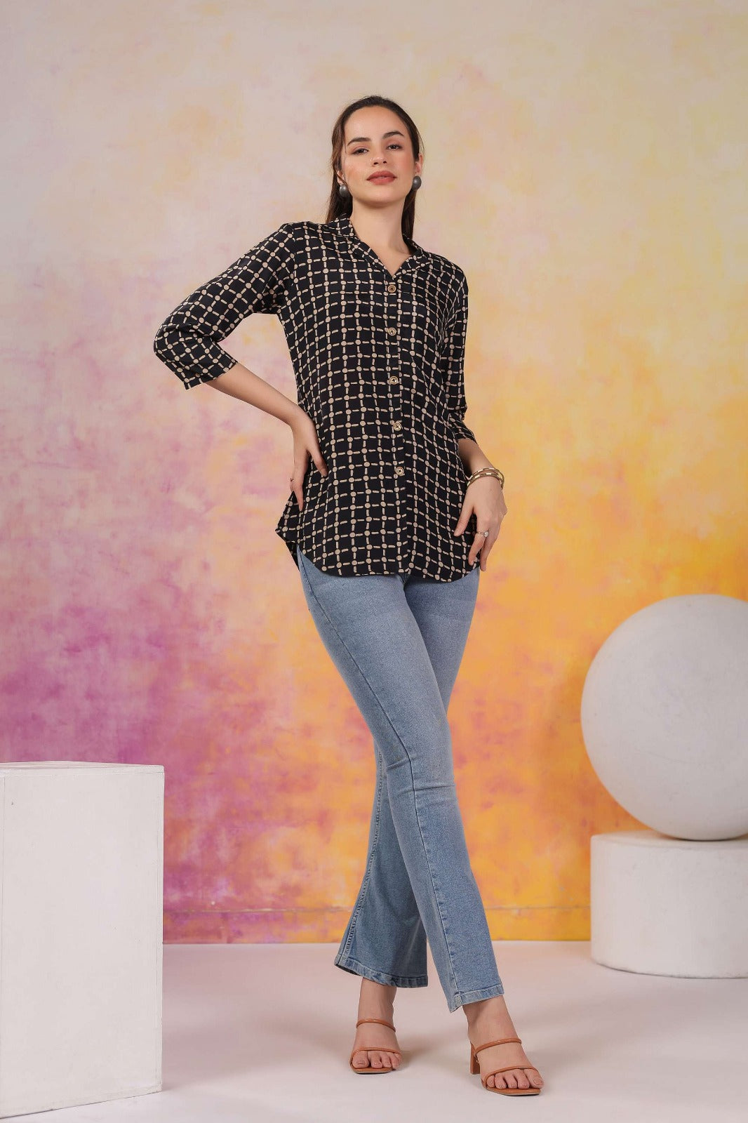 Black Shirt with Checkered Pattern